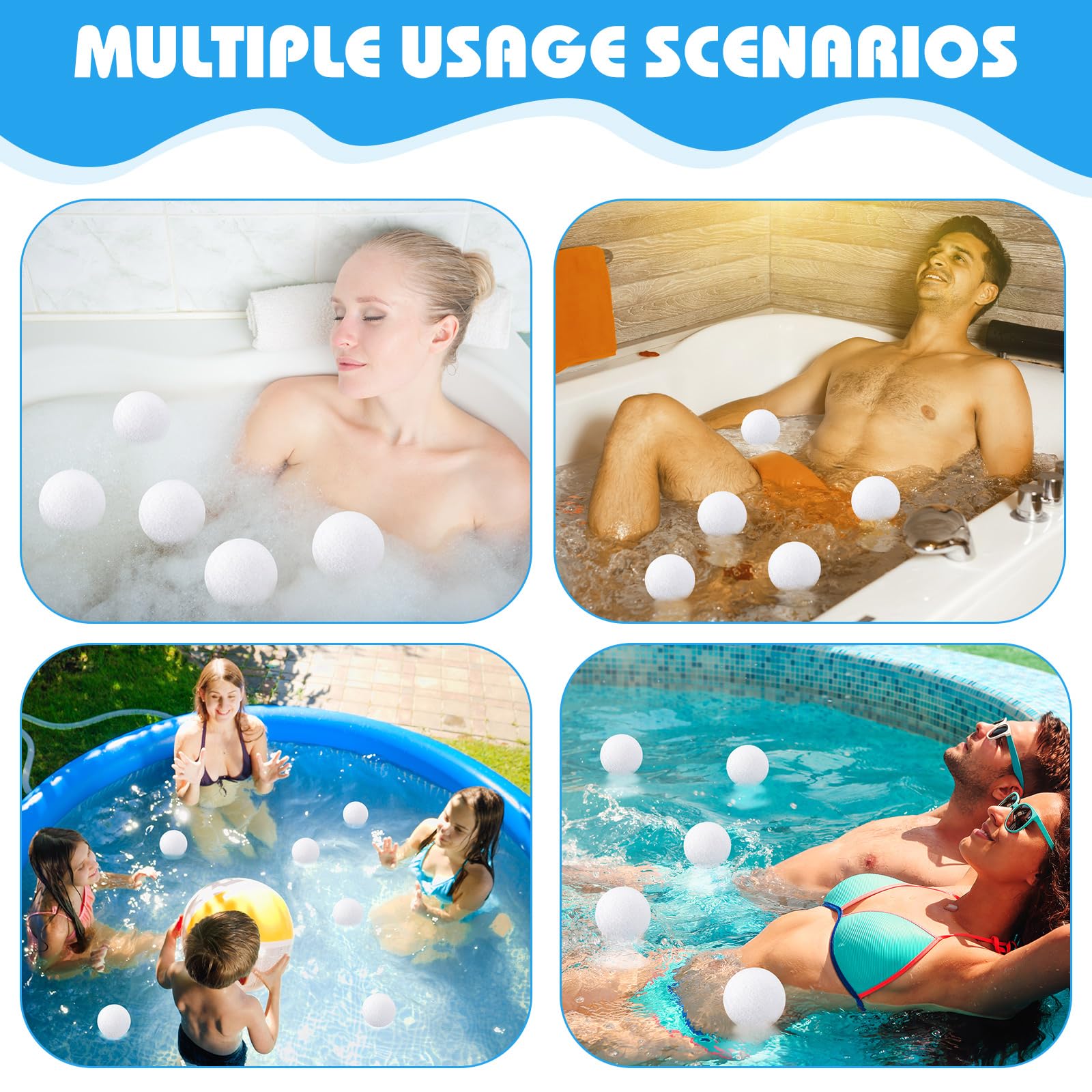 Gerrii lifestyle bathroom with spa balls keeping bathtub clearer
