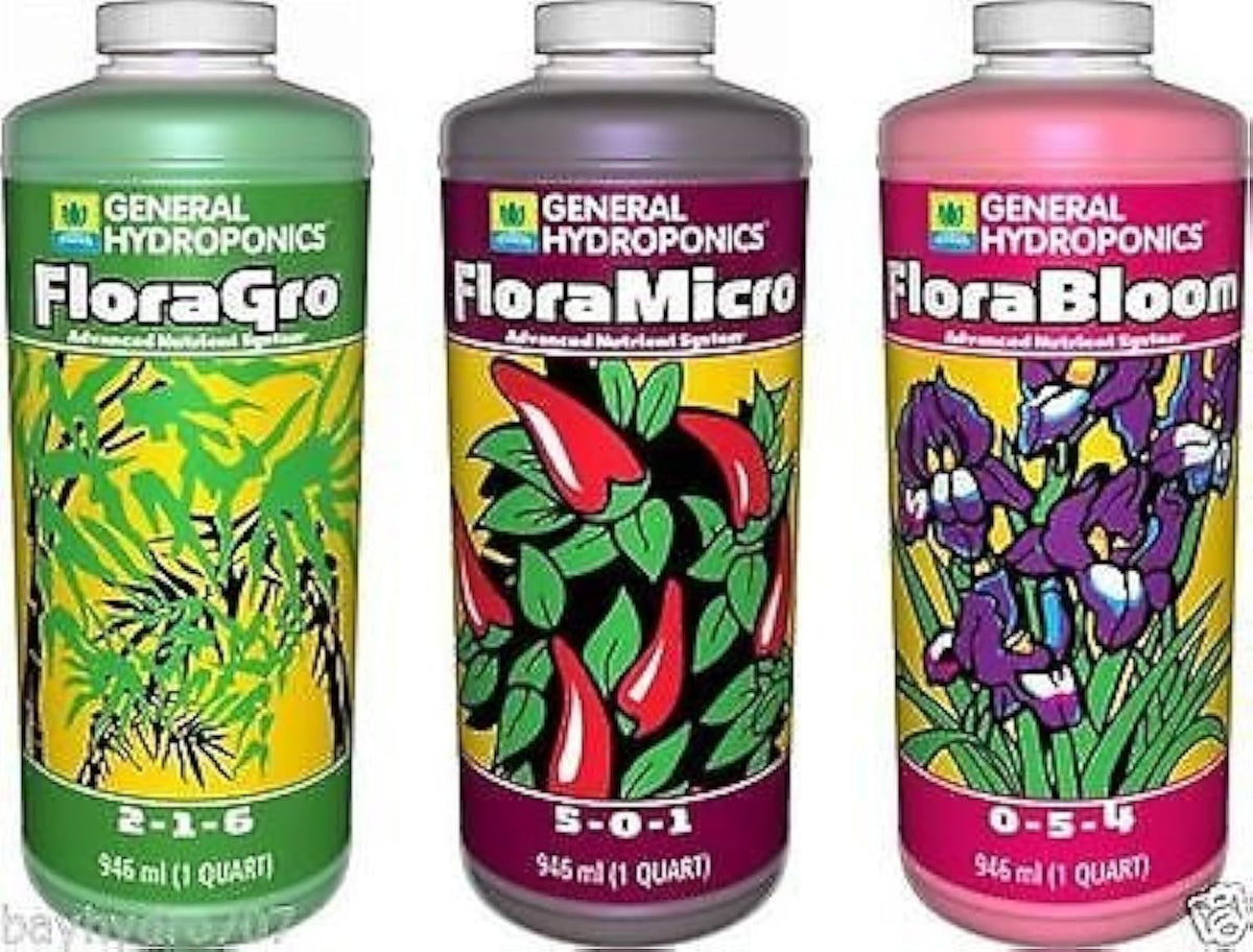 GH Flora Series' trio front bottles showing clear labels and easy mixing benefit