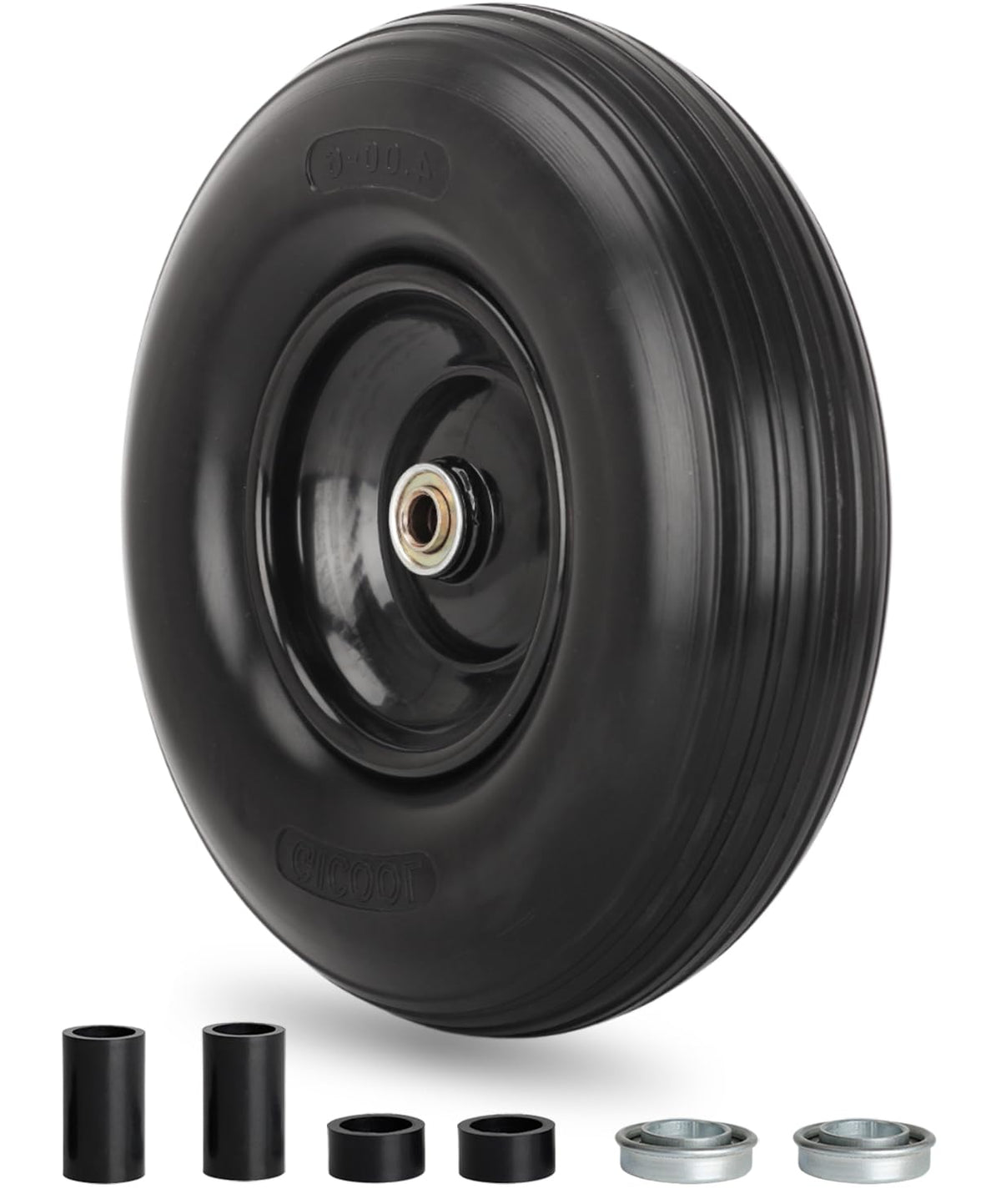 GICOOL front view of complete 4.00-6 wheel assembly showing durable build