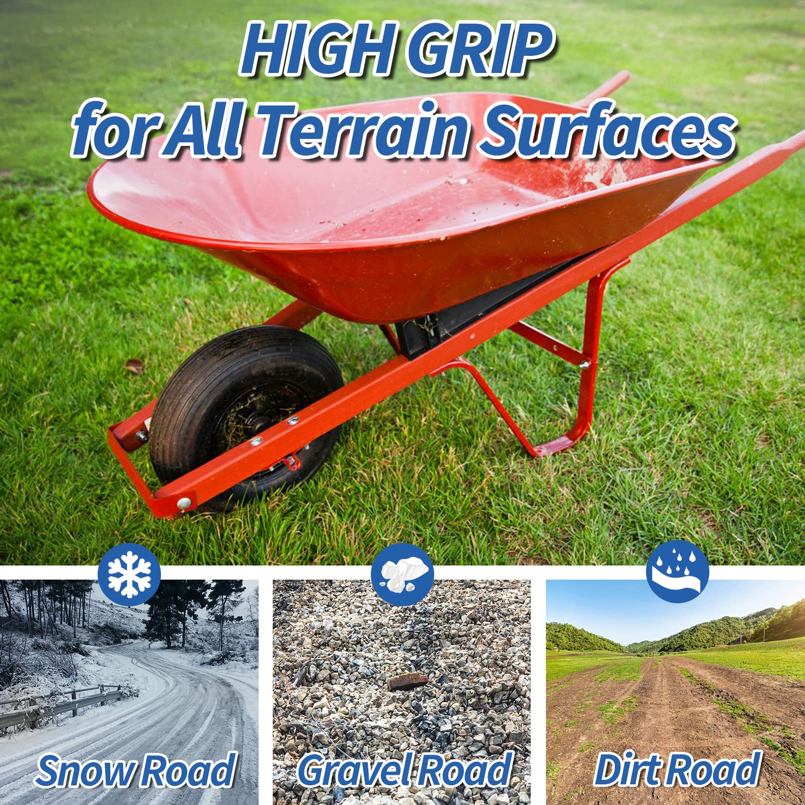 GICOOL wheel installed on wheelbarrow demonstrating easy replacement