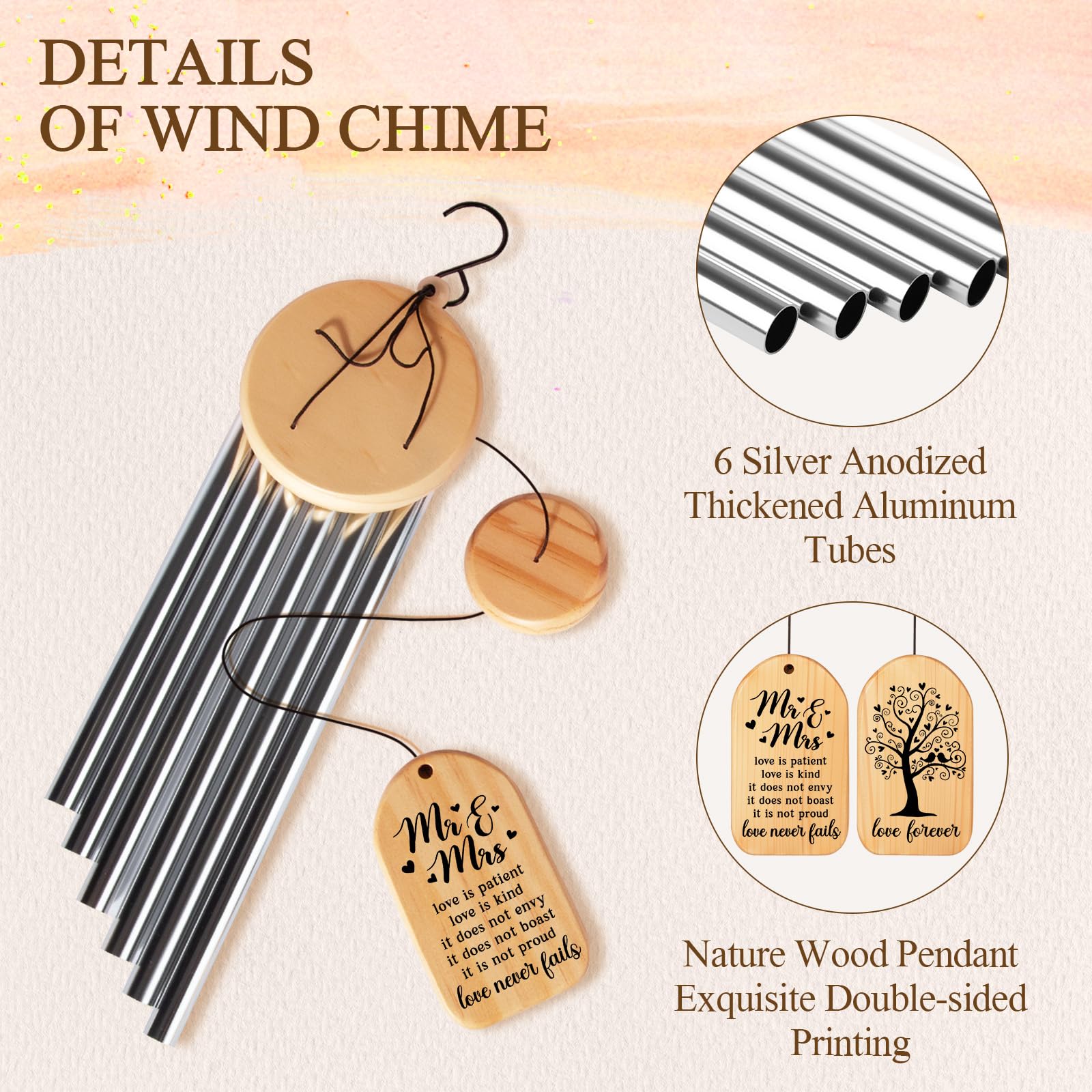 GiftChant detail of anodized aluminum tubes and clapper benefit: clear weather-resistant tone
