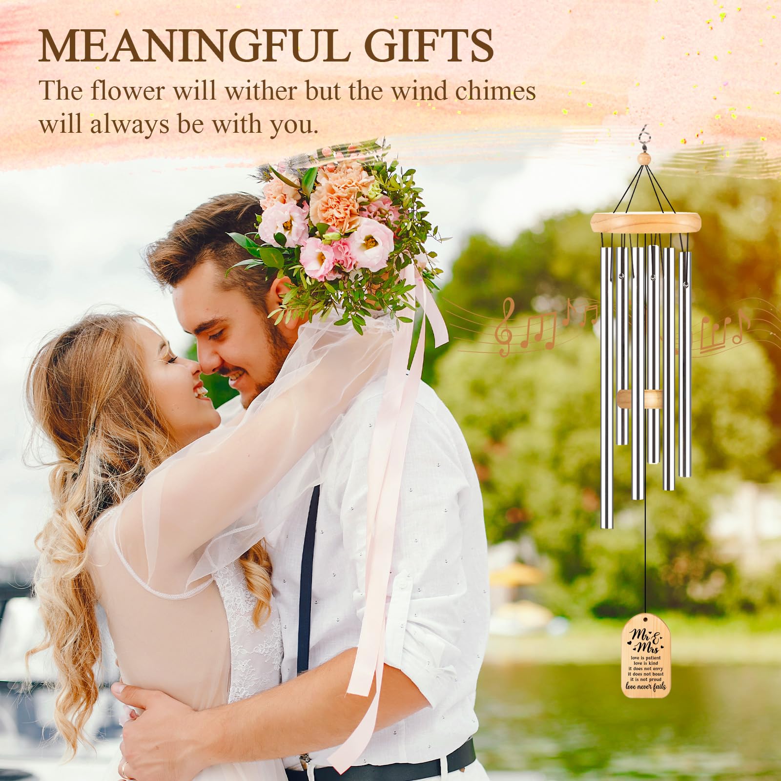 GiftChant wind chime hanging on a porch creating calming ambiance benefit: peaceful outdoor accent