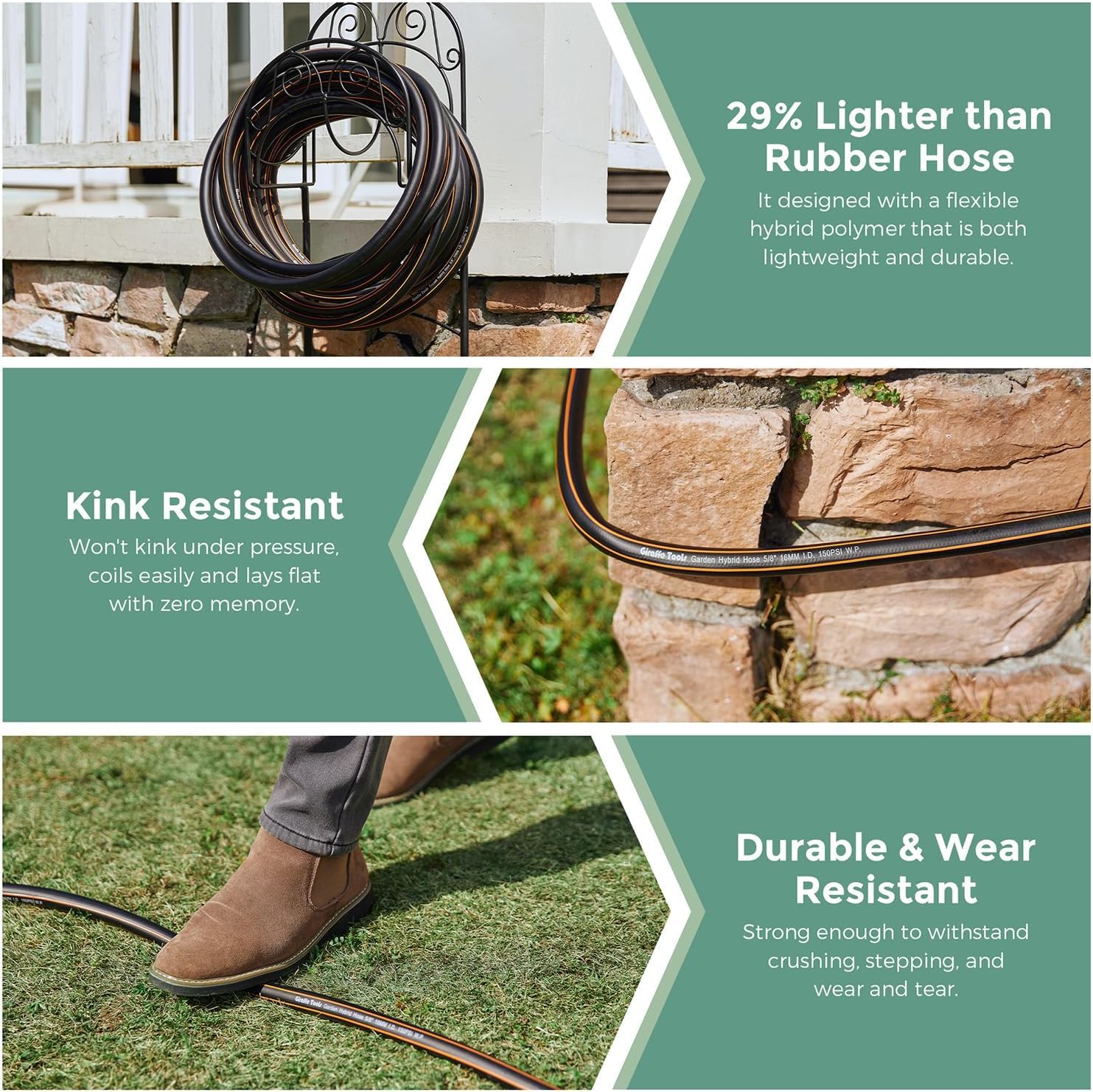 Giraffe Tools leader hose in use in garden for easy watering access