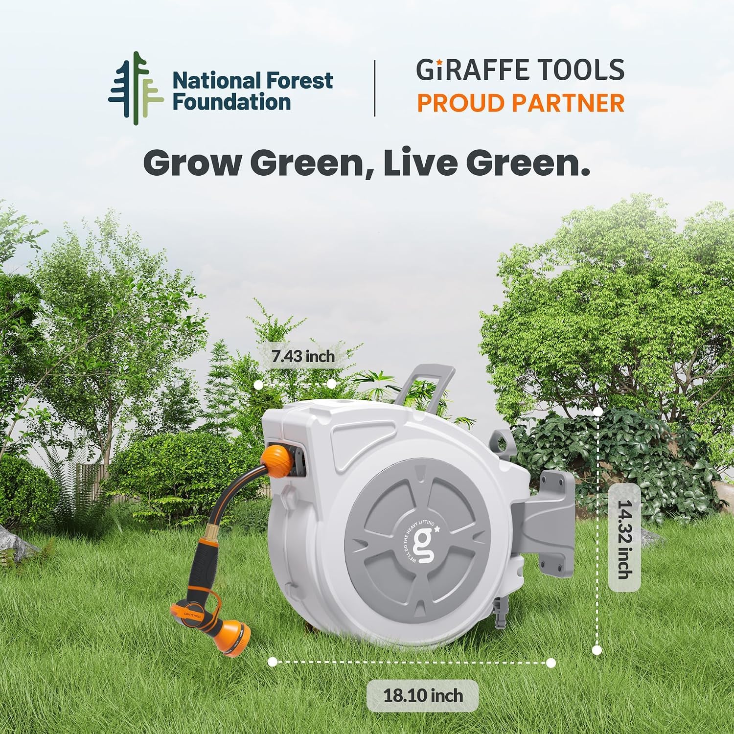 Giraffe Tools swivel bracket showing 180-degree rotation for wider watering coverage