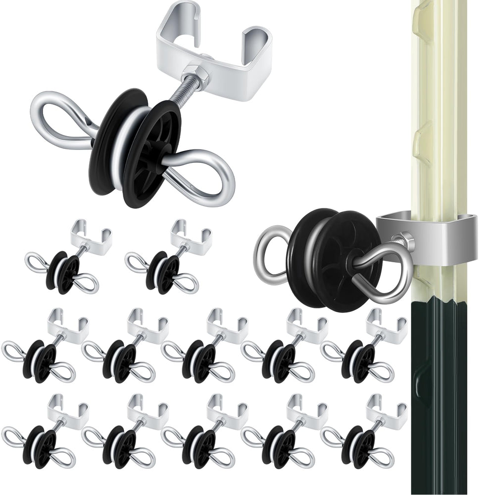 Gisafai front pack of 12 T-post insulators showing contents and benefit of full set