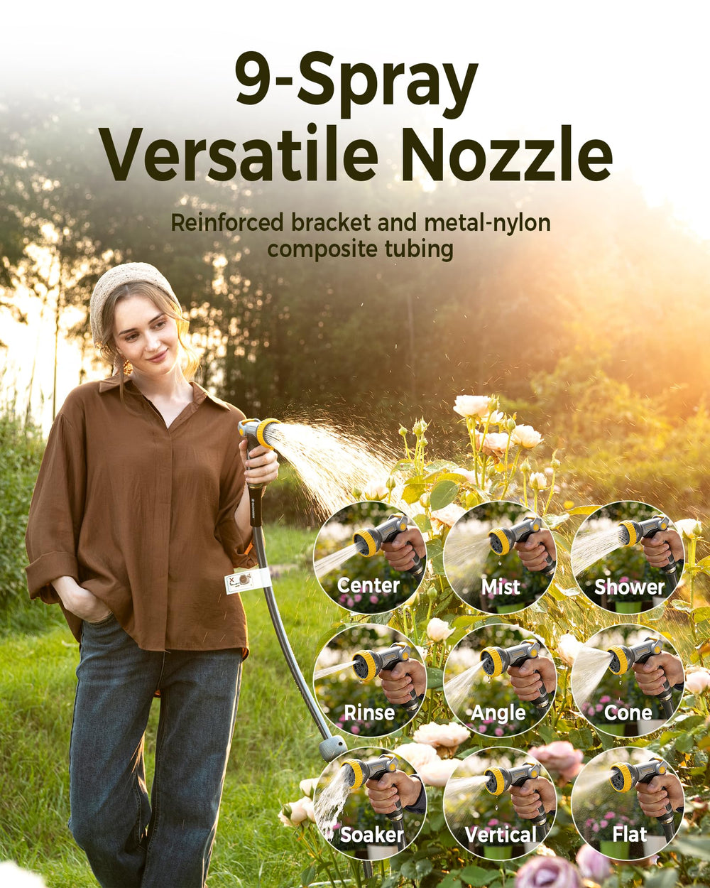 glahoden reel in garden lifestyle scene for easy watering and tidy storage