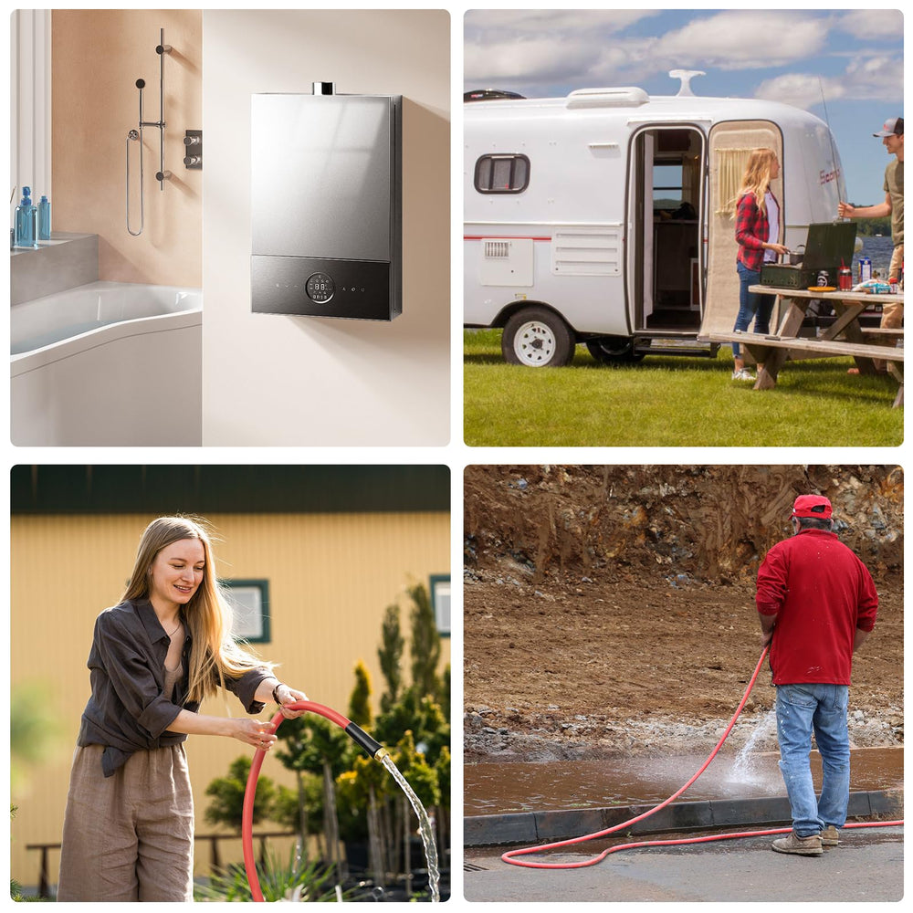 GLOSHOOTING lifestyle image of hose watering garden displaying lightweight handling and convenience