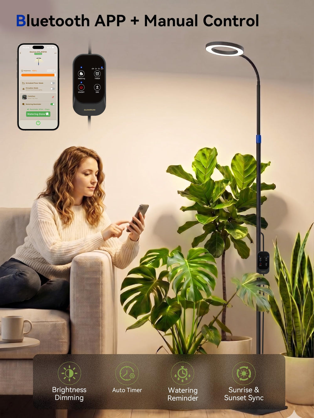 GLOWRIUM telescoping pole extended demonstrating adjustable height advantage