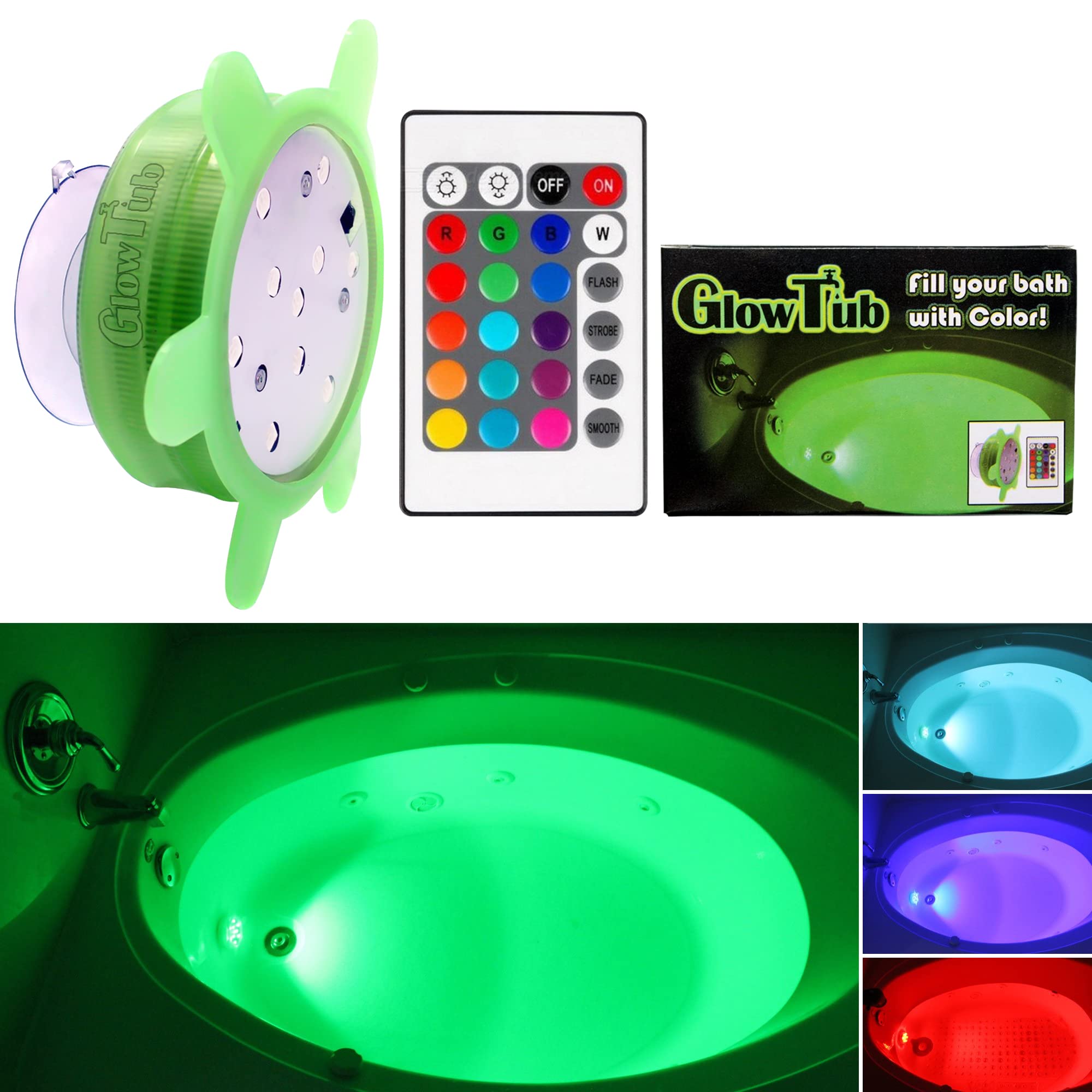 GlowTub front view showing compact waterproof design and easy placement