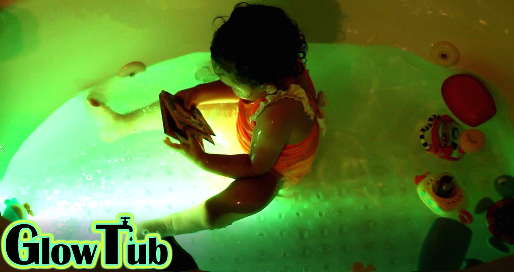 GlowTub glowing in a hot tub to create spa-like mood lighting