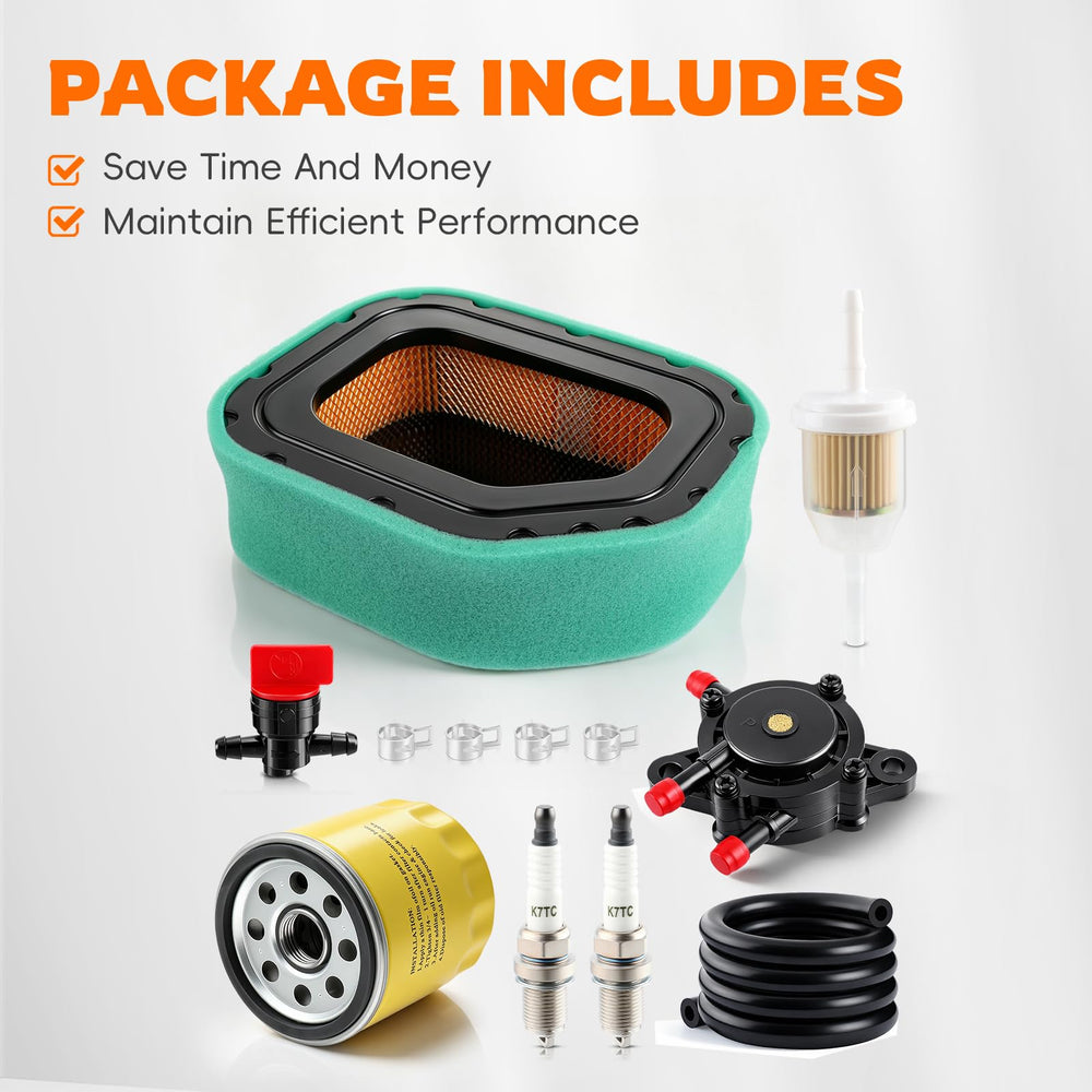 GoaMotors kit displayed near lawn tractor illustrating ready-to-use maintenance benefit