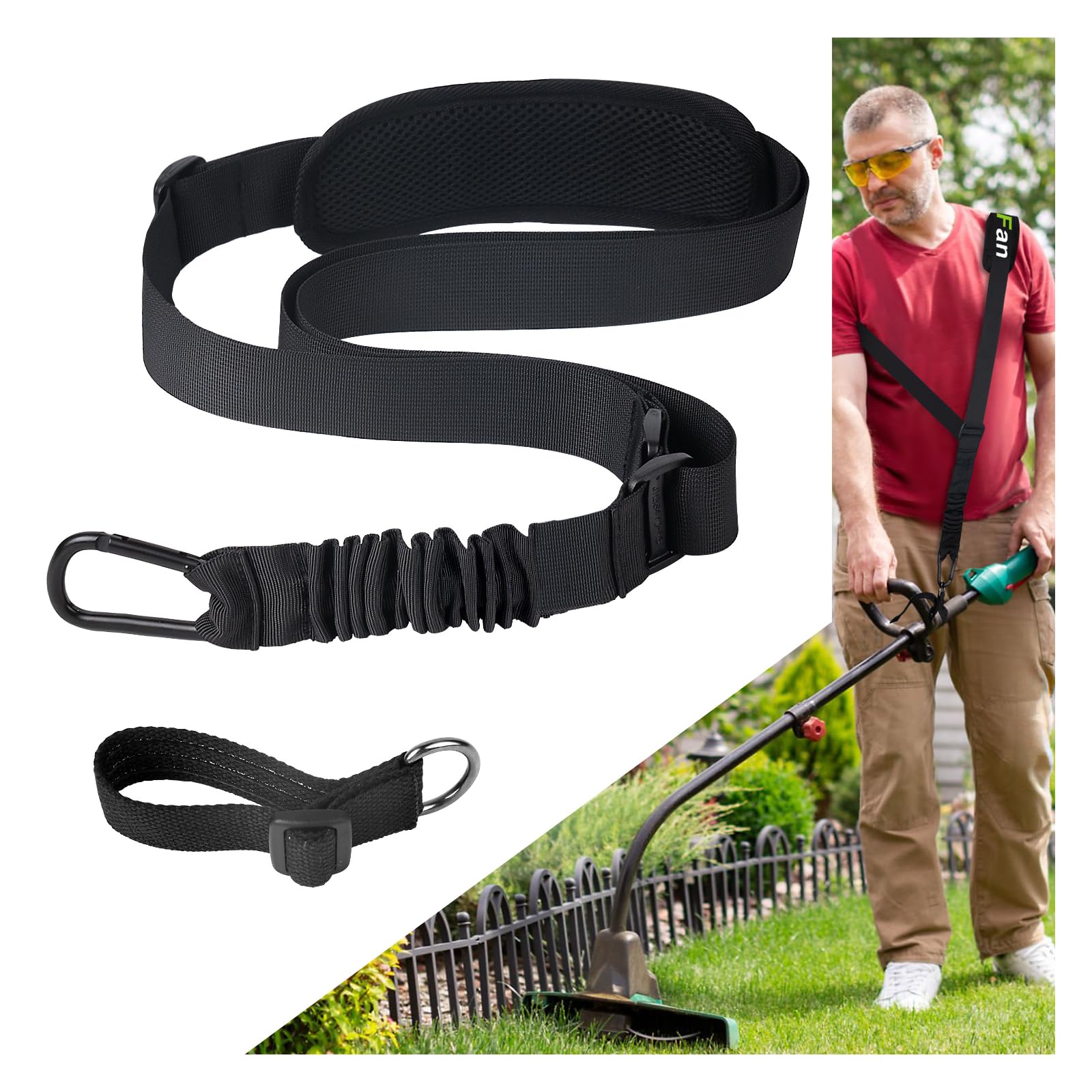 GodFan shoulder strap front view showing full harness and comfort benefits