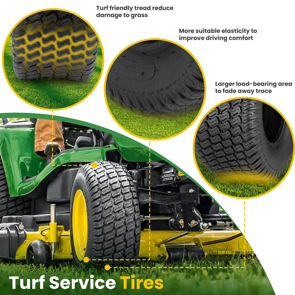 Godhop tire mounted on zero-turn mower demonstrating grip and lawn protection