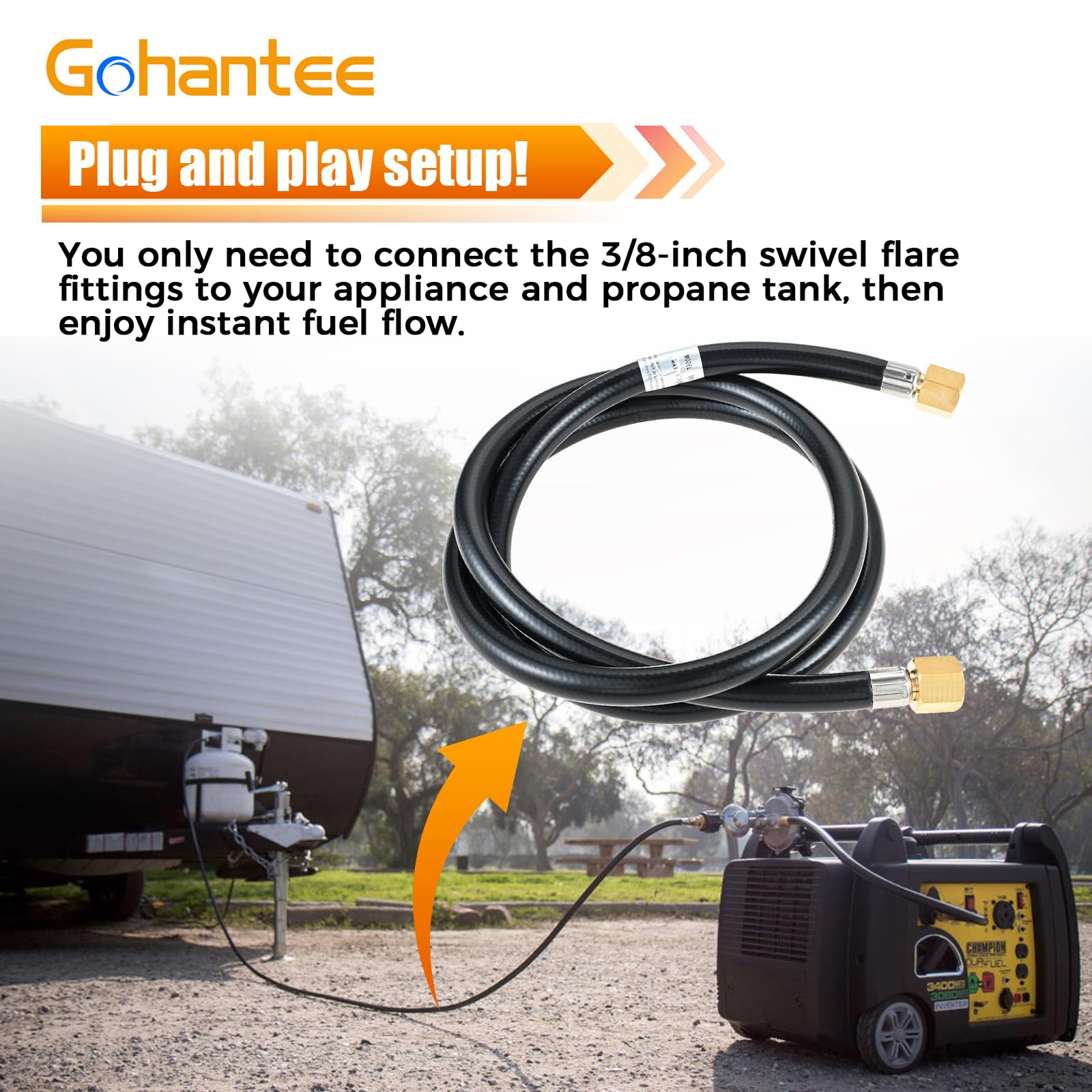 gohantee hose stretched beside tape measure showing 60-inch length benefit extra reach