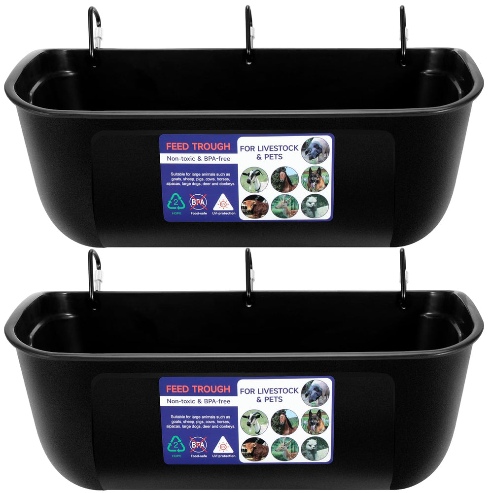 Goovilla front view showing two black troughs and mounting options for cleaner feeding