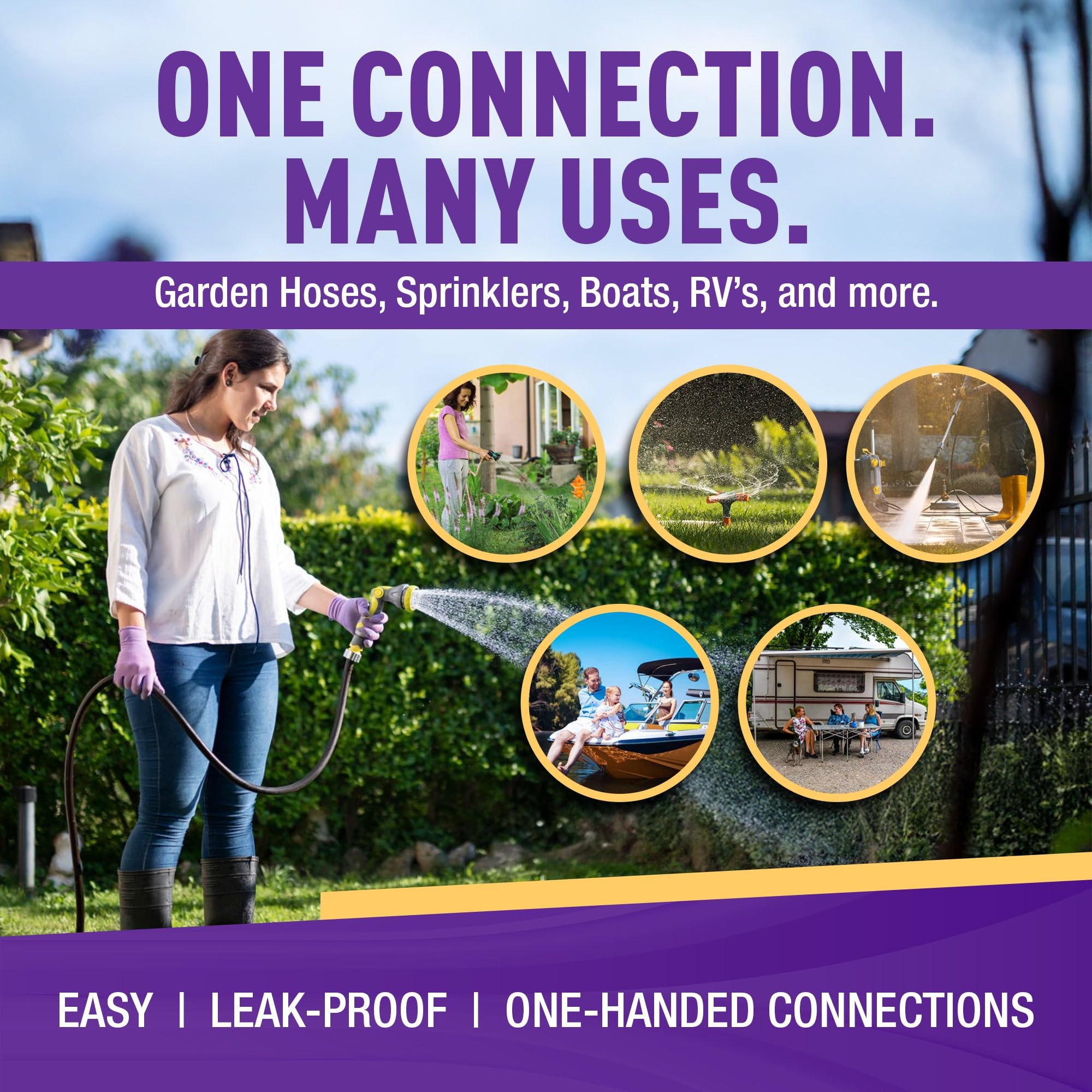 GORILLA EASY CONNECT installed on garden hose showing simple attach for faster watering