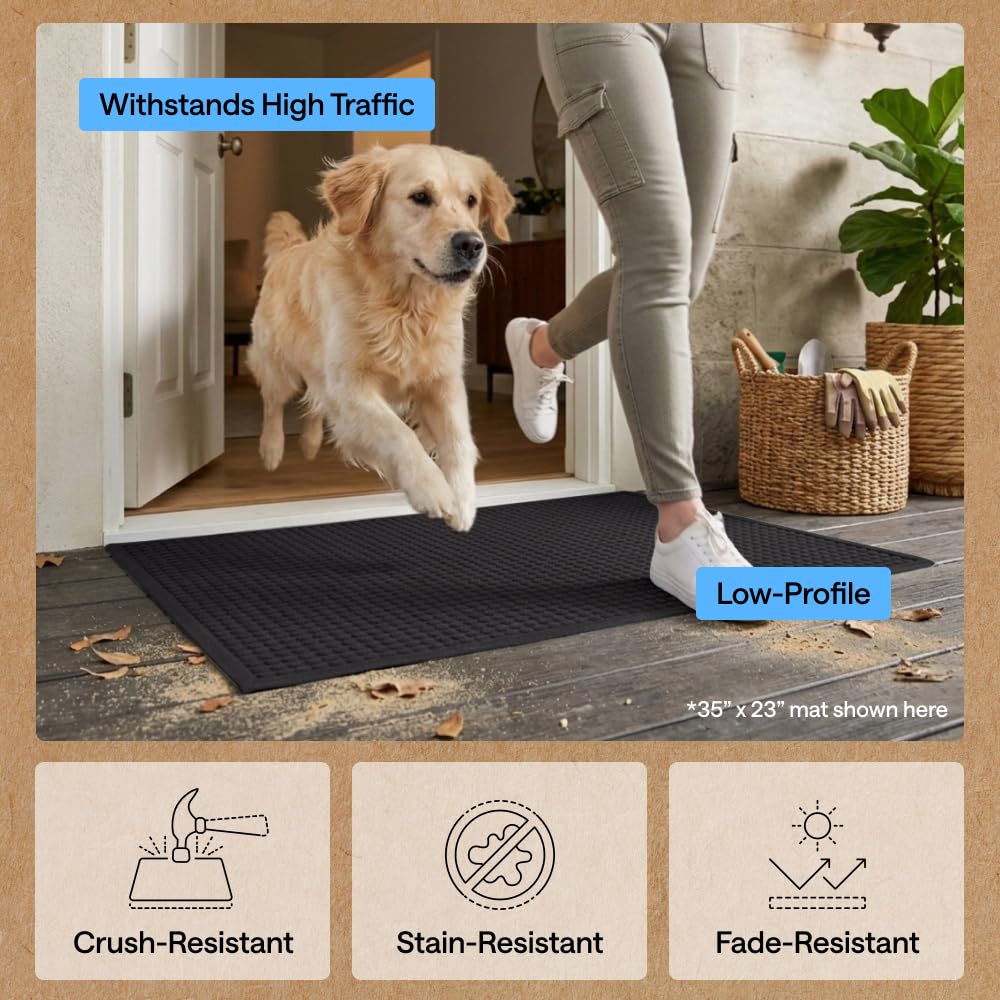 GORILLA GRIP mat installed at a doorway capturing footprints and mud