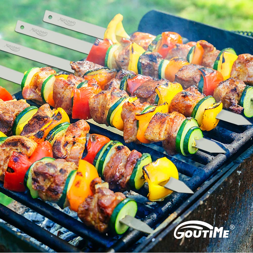 GOUTIME skewers loaded with meat and vegetables for versatile grilling