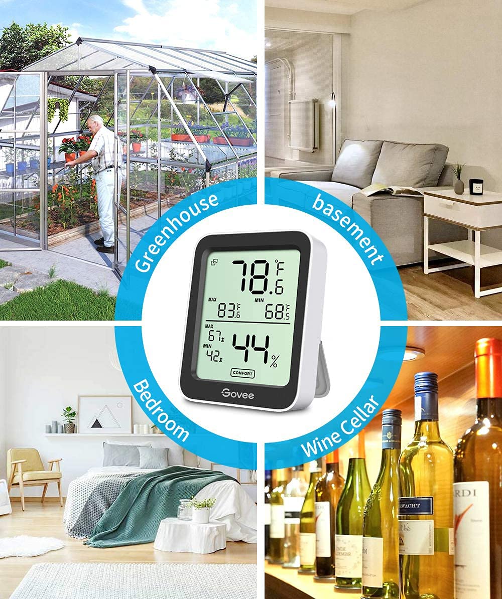 Govee H5075 on a living room shelf with decor, supporting home climate monitoring benefit