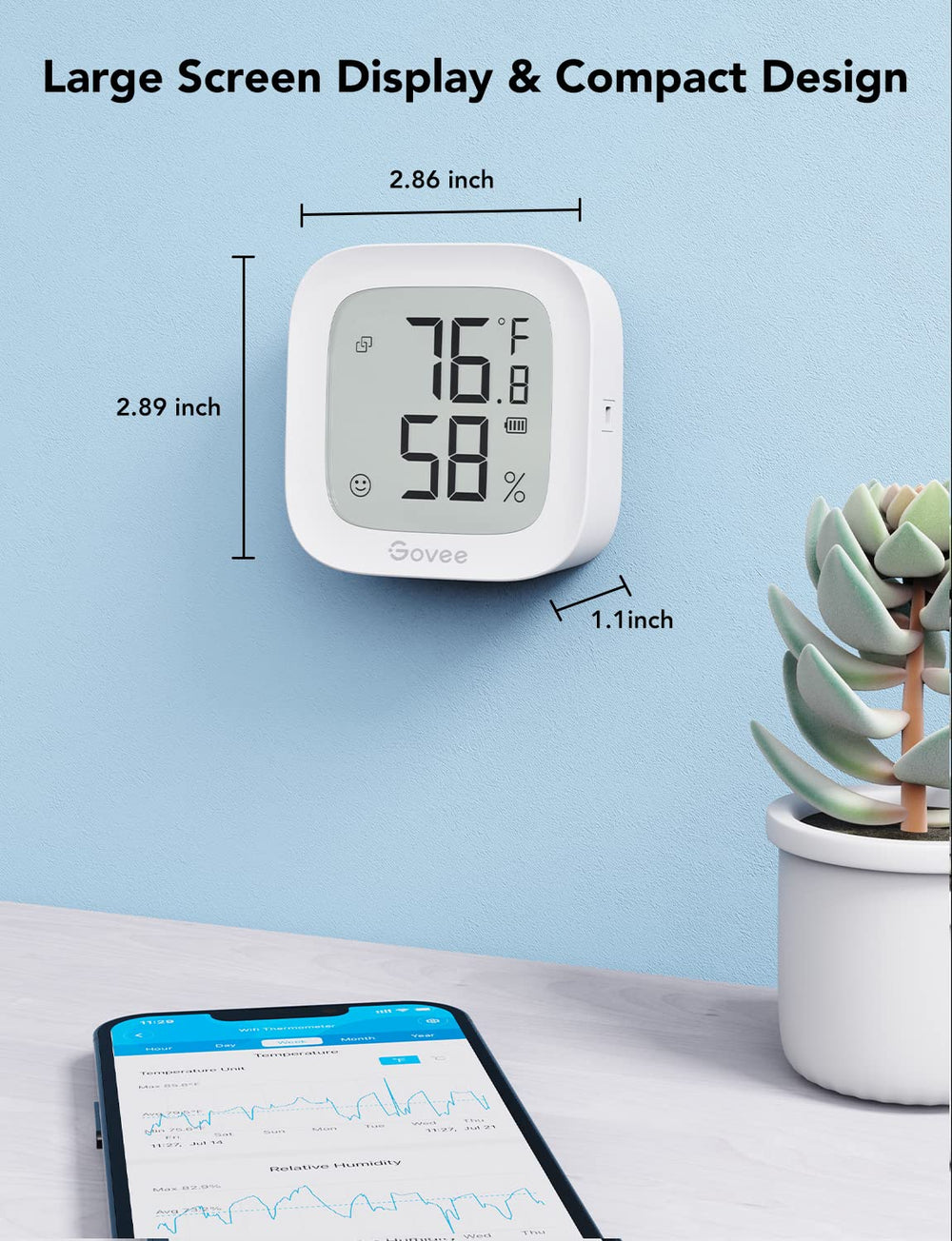 Govee size comparison with hand to demonstrate compact footprint and easy placement