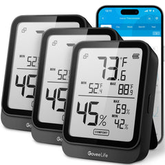 GoveeLife H5104 front view showing compact black housing and clear LCD display for quick readings