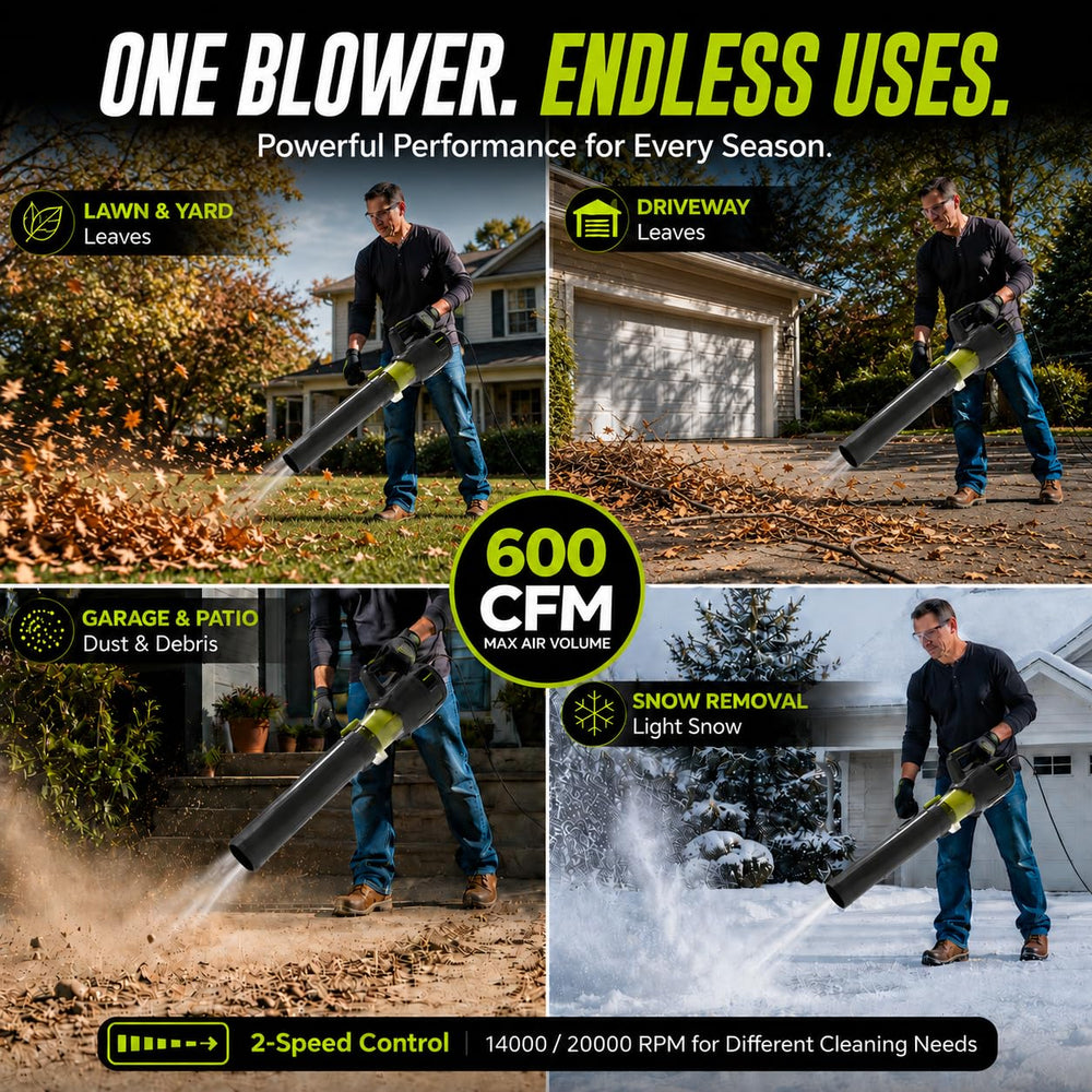 GRASSTIGON clearing leaves on driveway for fast yard cleanup