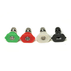 Greenworks nozzles installed on pressure washer wand showing how quickly tips swap for faster work