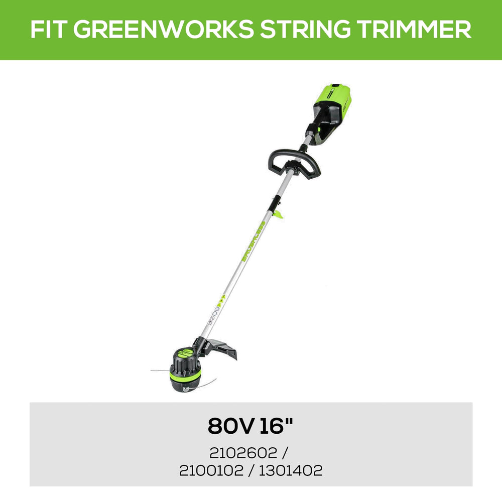 Close-up of Greenworks 0.080" line wound on spool, showing durable line detail