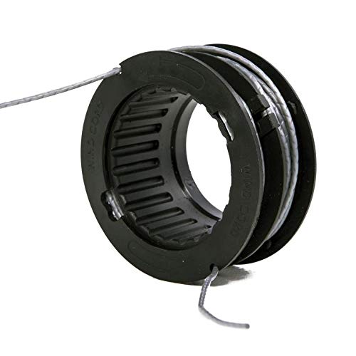 Greenworks spool installed on 80V trimmer head, demonstrating fast replacement