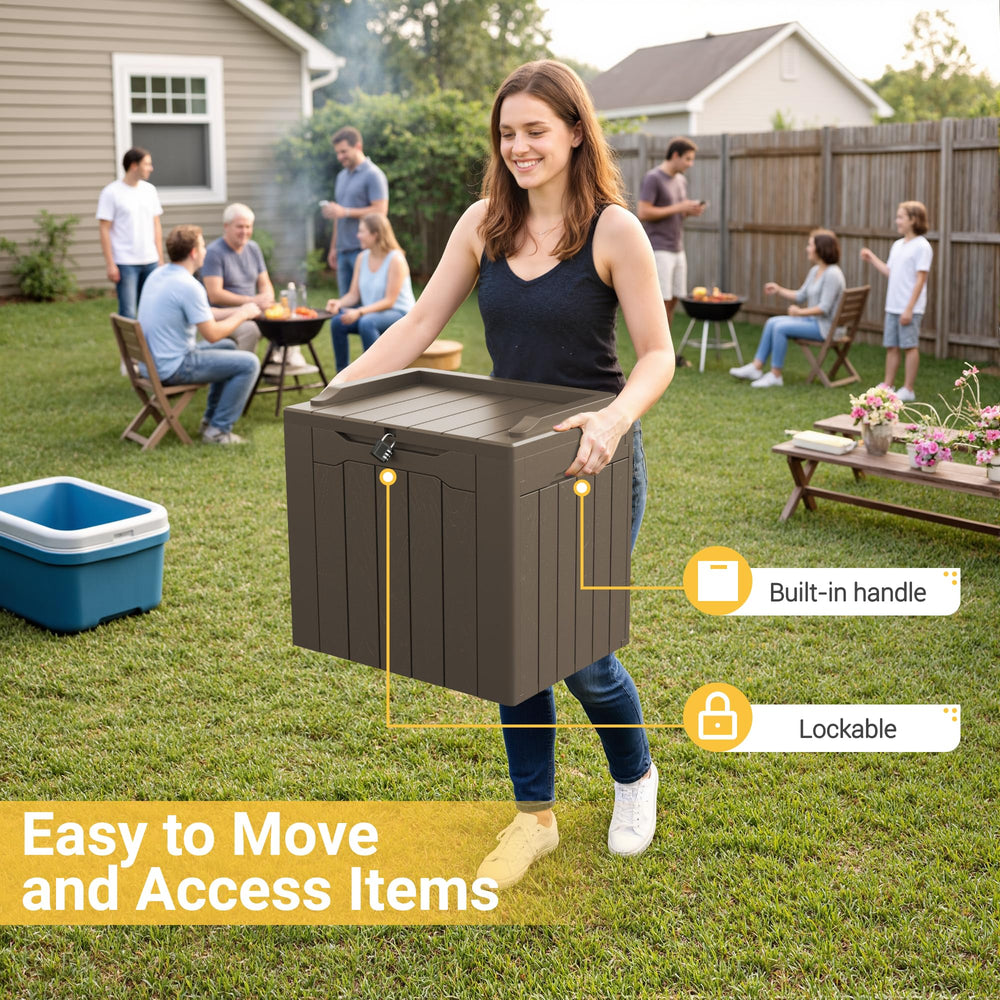 Greesum open storage box filled with patio cushions illustrating 31-gallon capacity