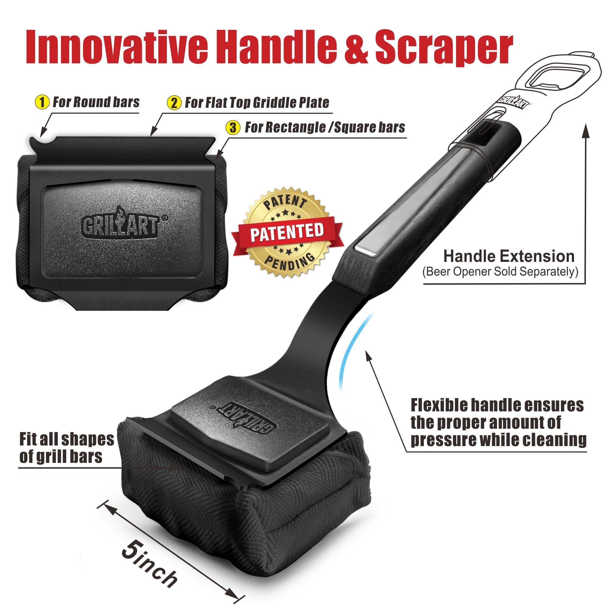 GRILLART removable cleaning head shown detached for easy replacement
