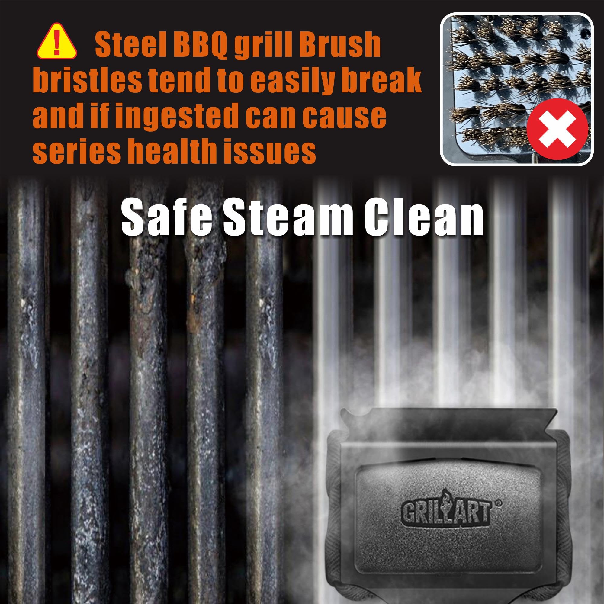 GRILLART packaged brush beside common objects to show size and scale