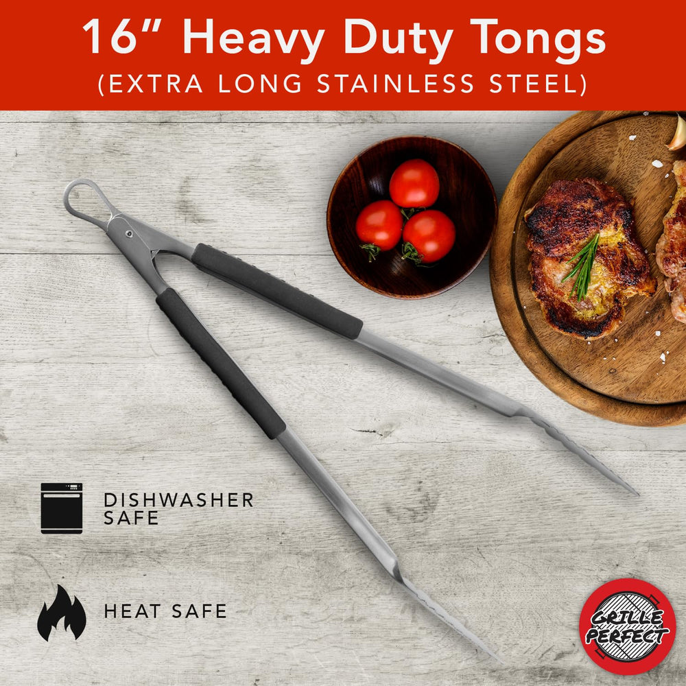 Grille Perfect close-up of tong head gripping steak securely for confident flipping
