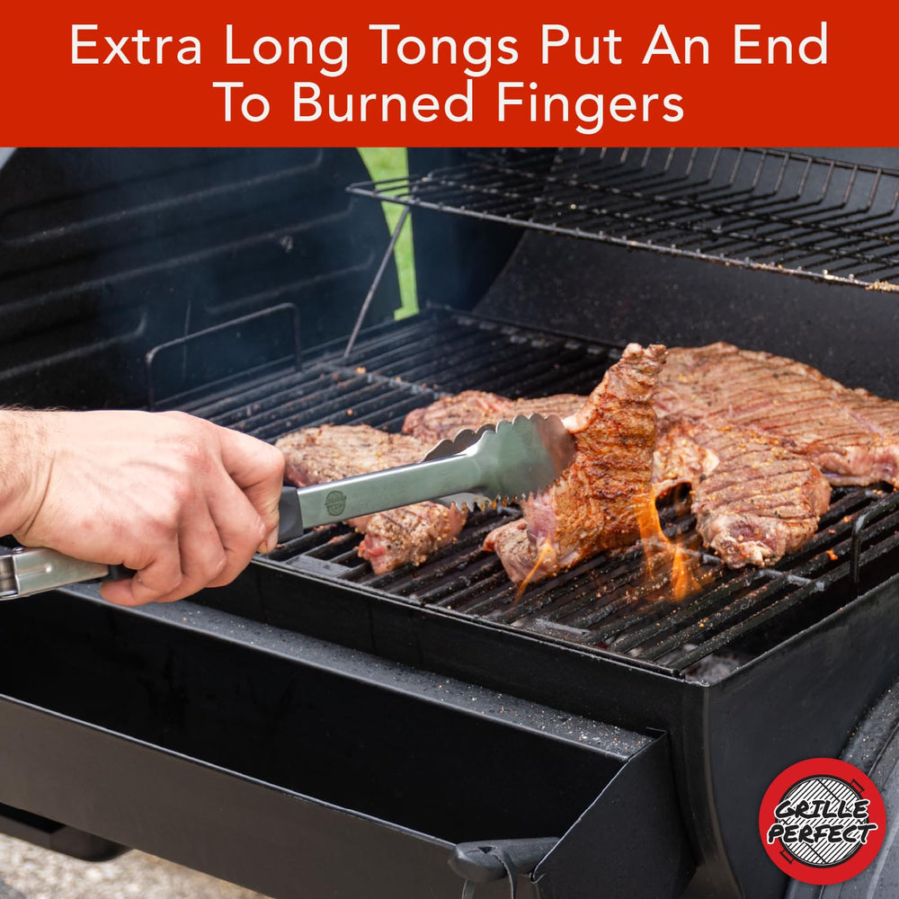 Grille Perfect textured three-sided silicone handles offering heat resistance and non-slip control