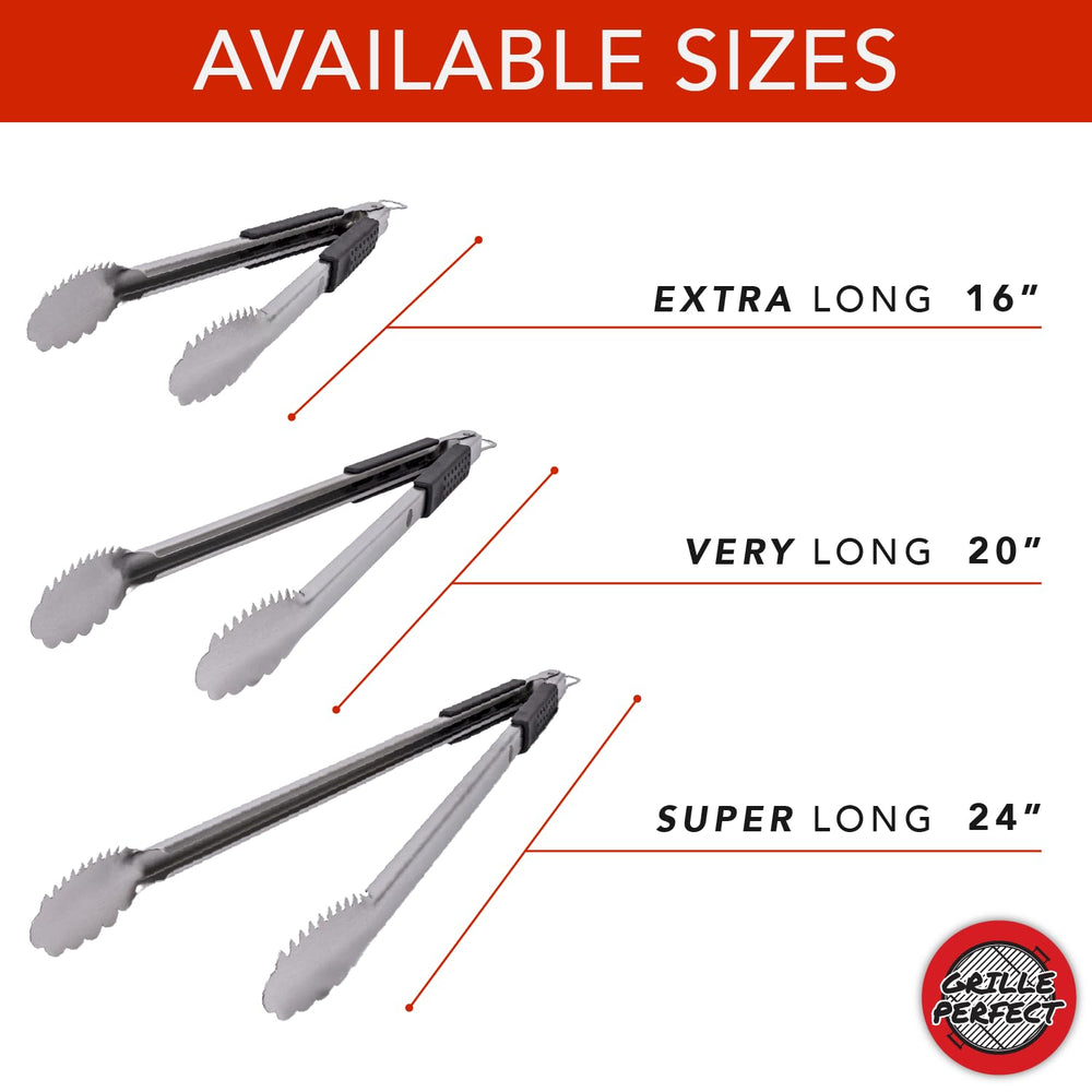 Grille Perfect tongs closed with locking ring for compact, safe storage on a hook