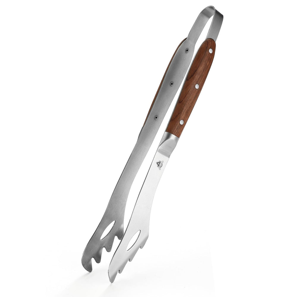 GRILLGEN front view showing rosewood handle and sturdy stainless steel body for reliable grip