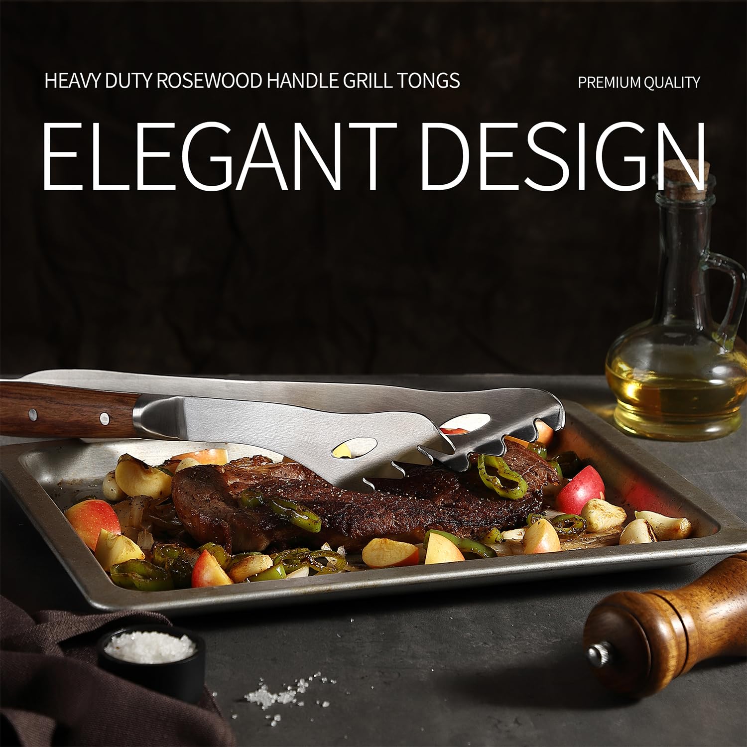 GRILLGEN side profile showing full 16.73-inch length for safe reach from grill heat