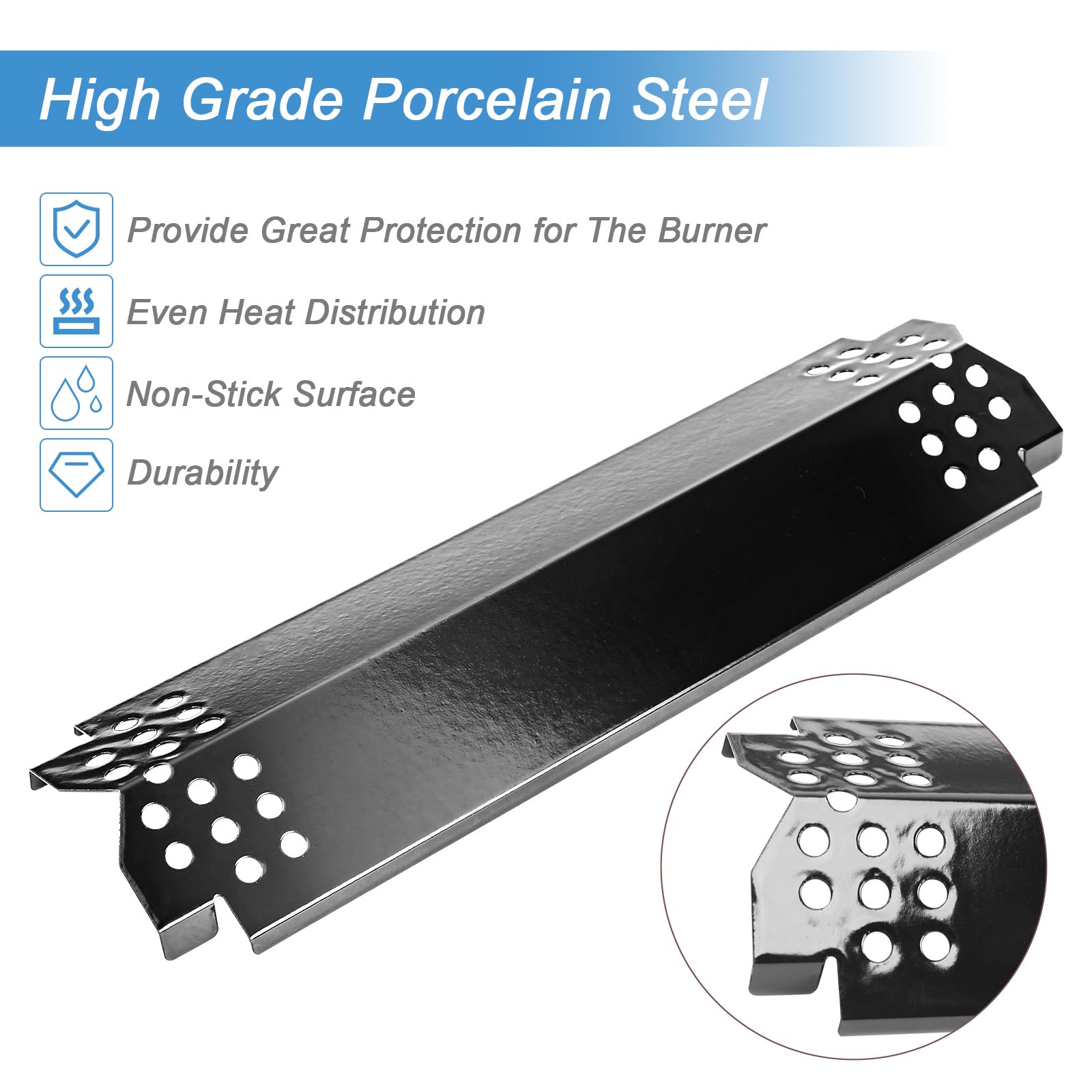 Grimate porcelain-coated steel heat plate detail resisting rust and grease
