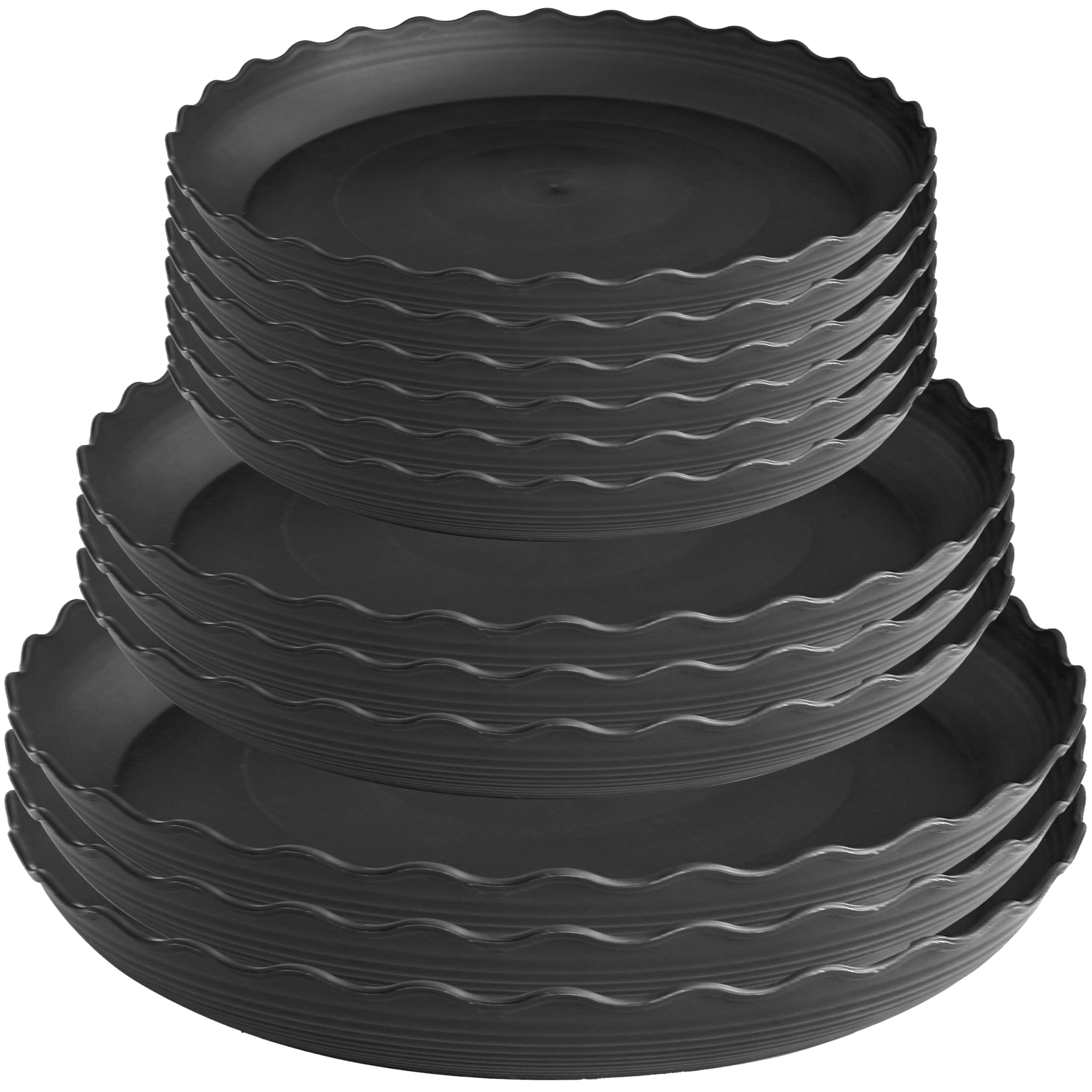 Grjoprt front view of all three saucer sizes showing versatility and neat protection
