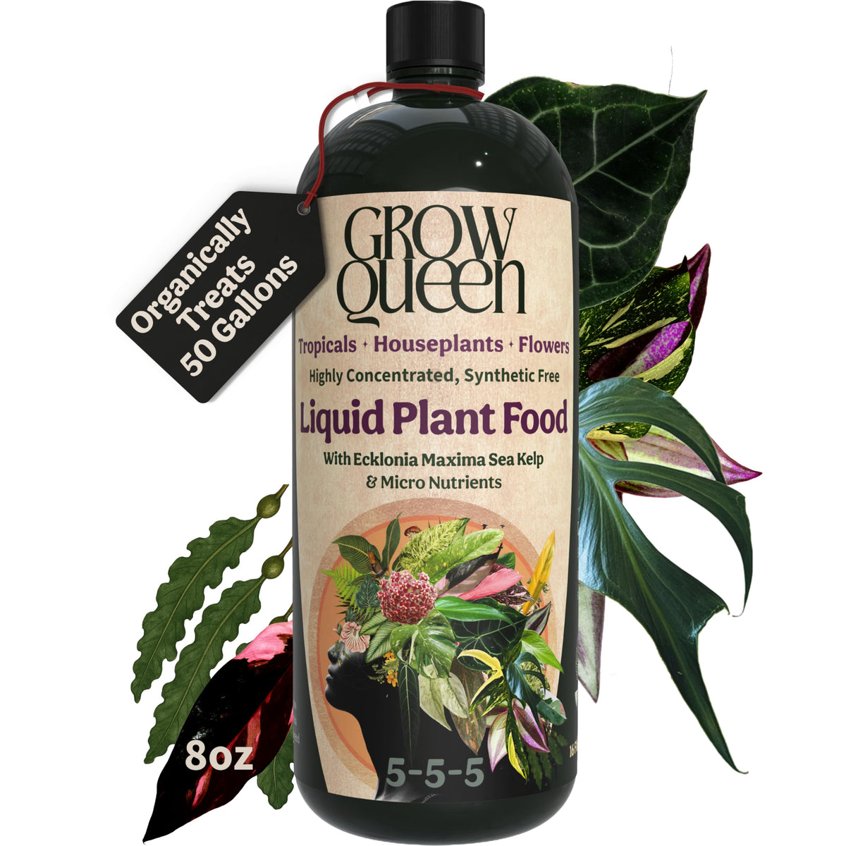 Grow Queen bottle front label showing product benefits and size