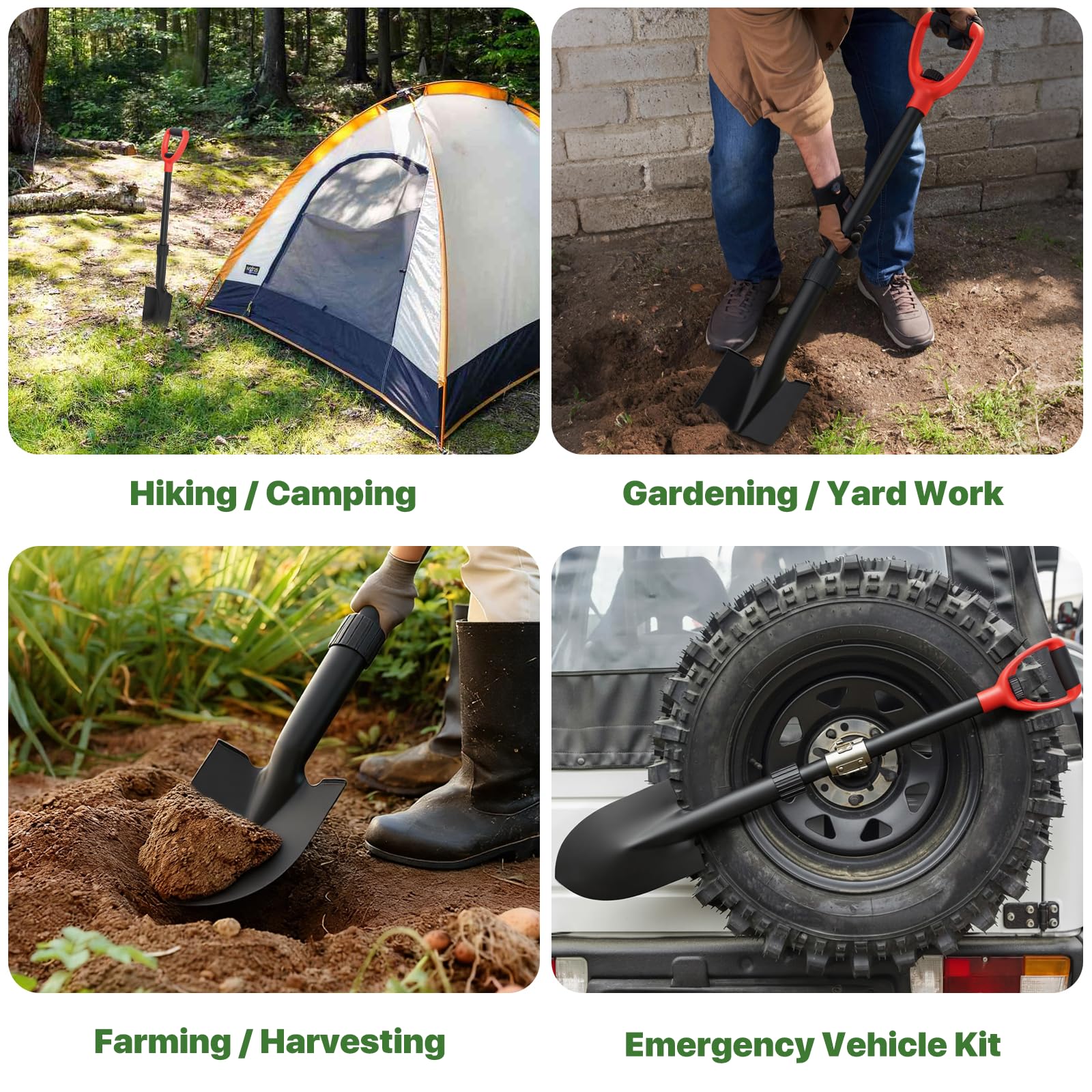 GSBLUNIE shovel at campsite prepared for fire pit and tent-area digging convenience