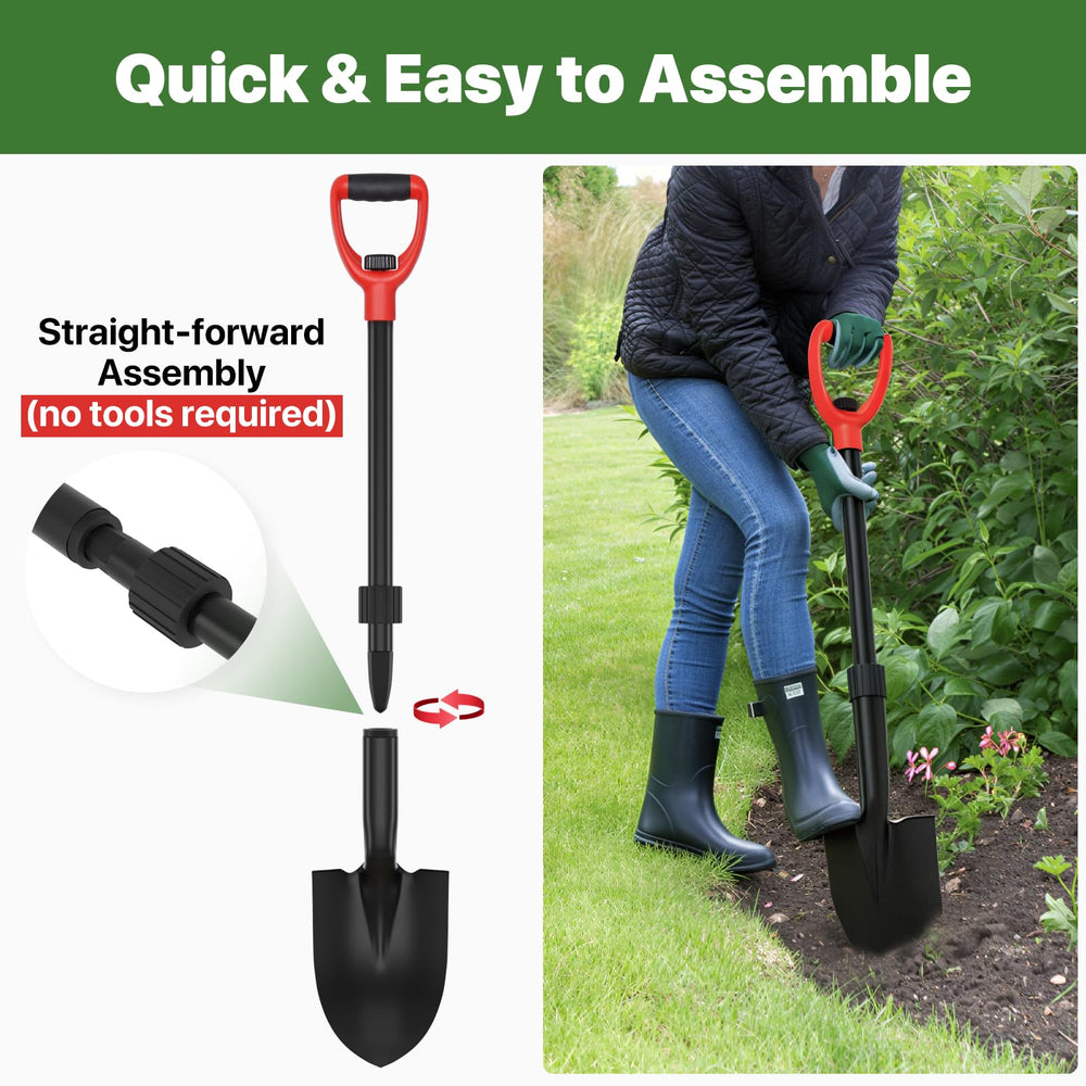 GSBLUNIE shovel in use digging compact soil demonstrating efficient cutting