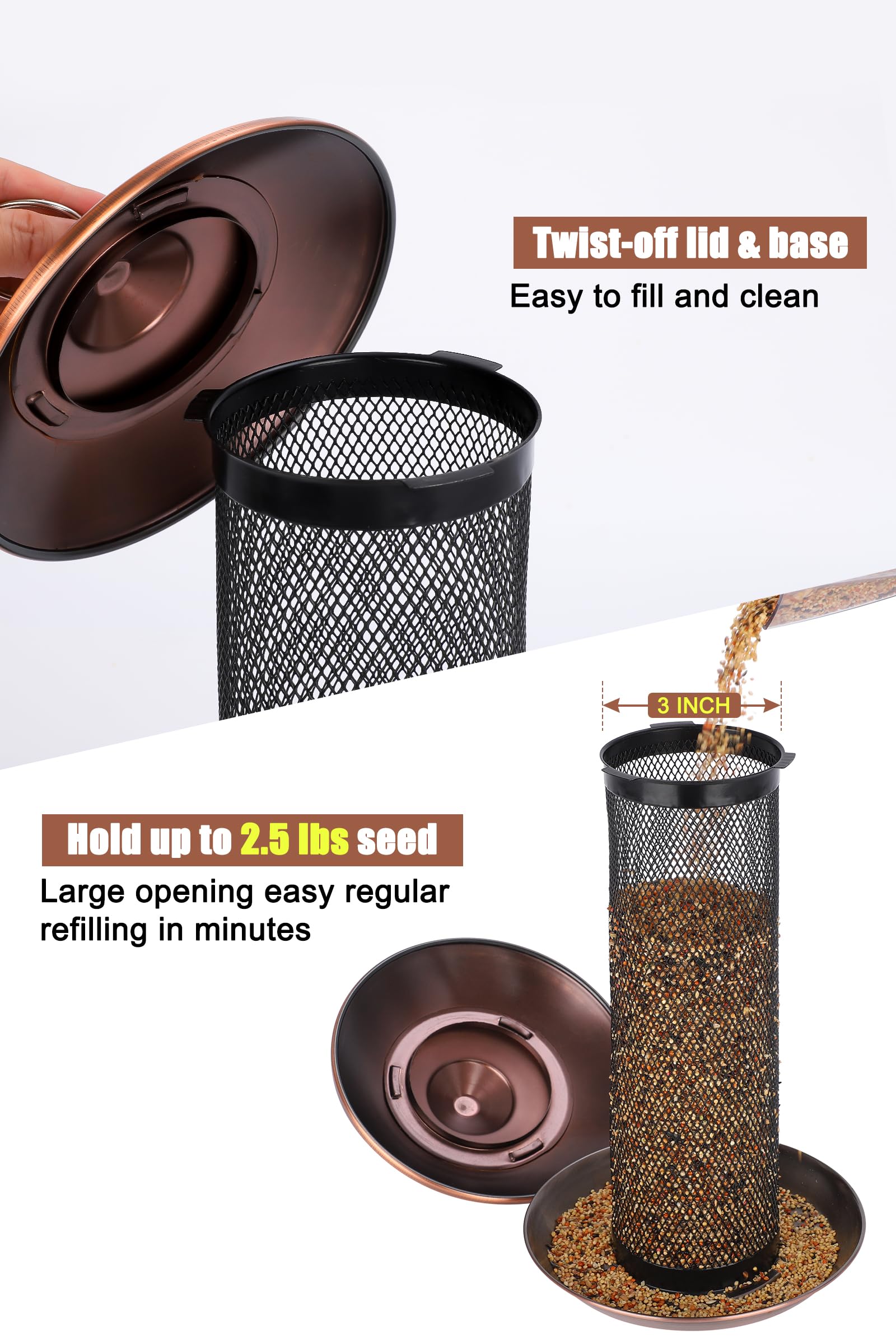 Gtongoko feeder hanging beside garden tools for size comparison and easy placement benefit