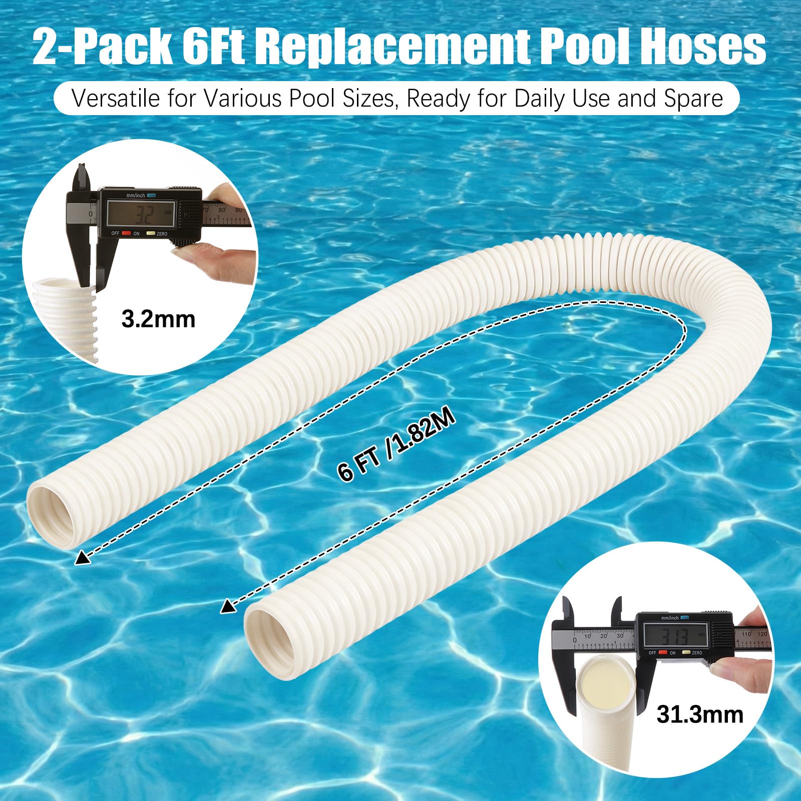 Gulfmew hose beside ruler showing 6-foot length and correct sizing