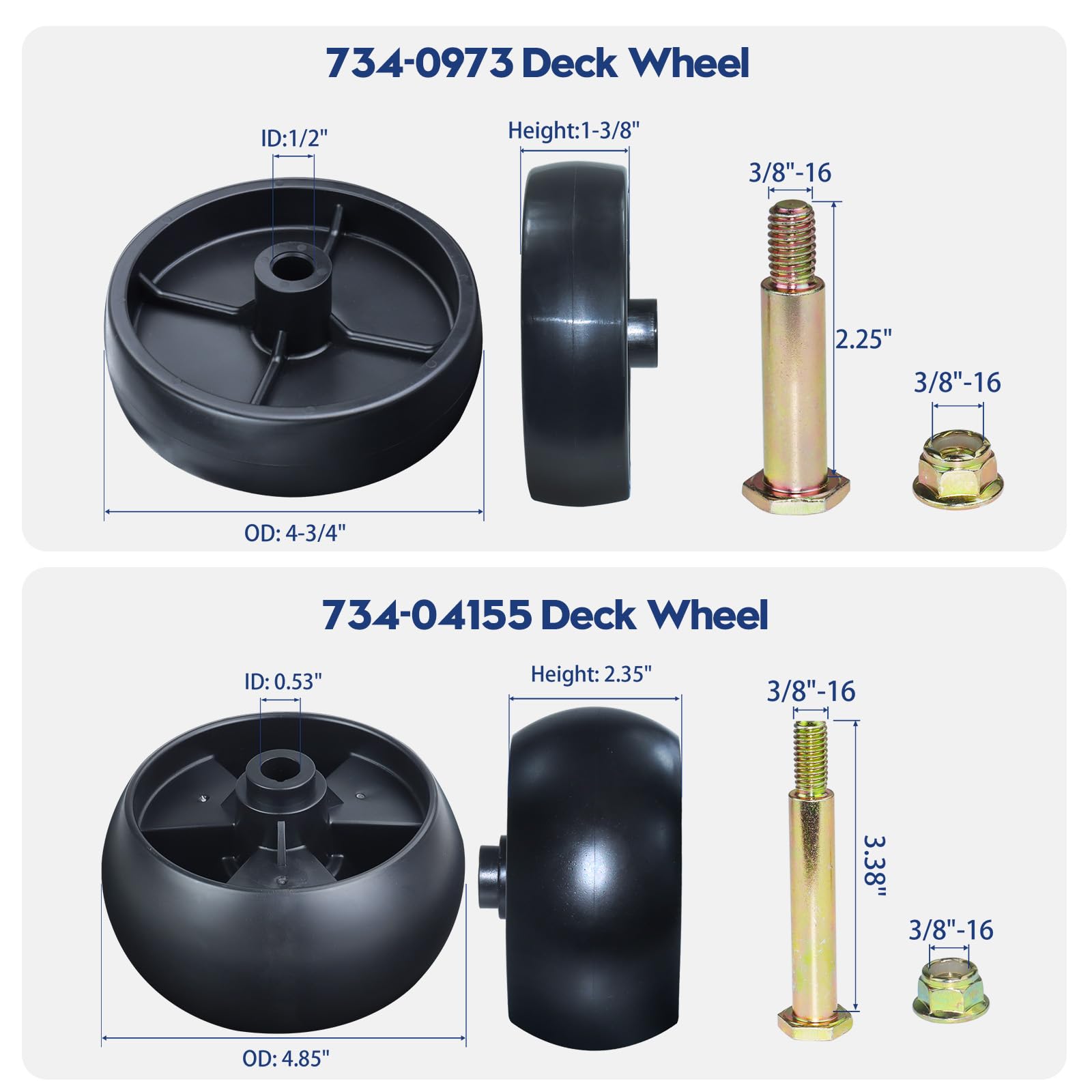 GUSUHAWK wheel installed on mower deck left side, restores deck height and stability