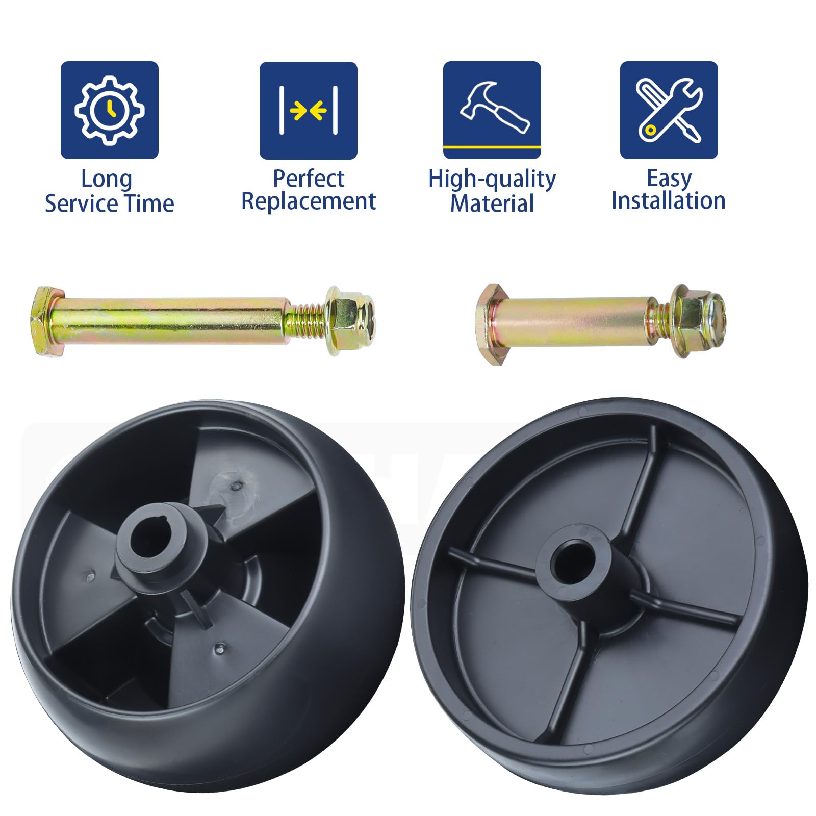 GUSUHAWK deck wheels on a lawn tractor in yard, improves cutting consistency