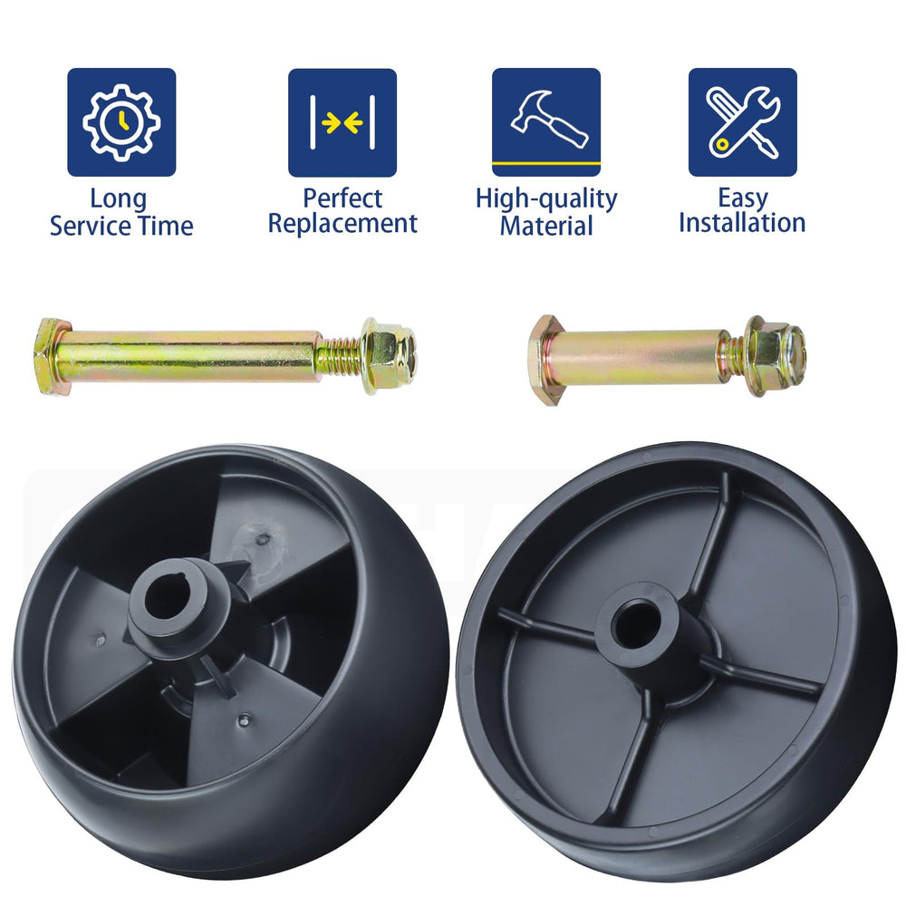 GUSUHAWK deck wheels on a lawn tractor in yard, improves cutting consistency