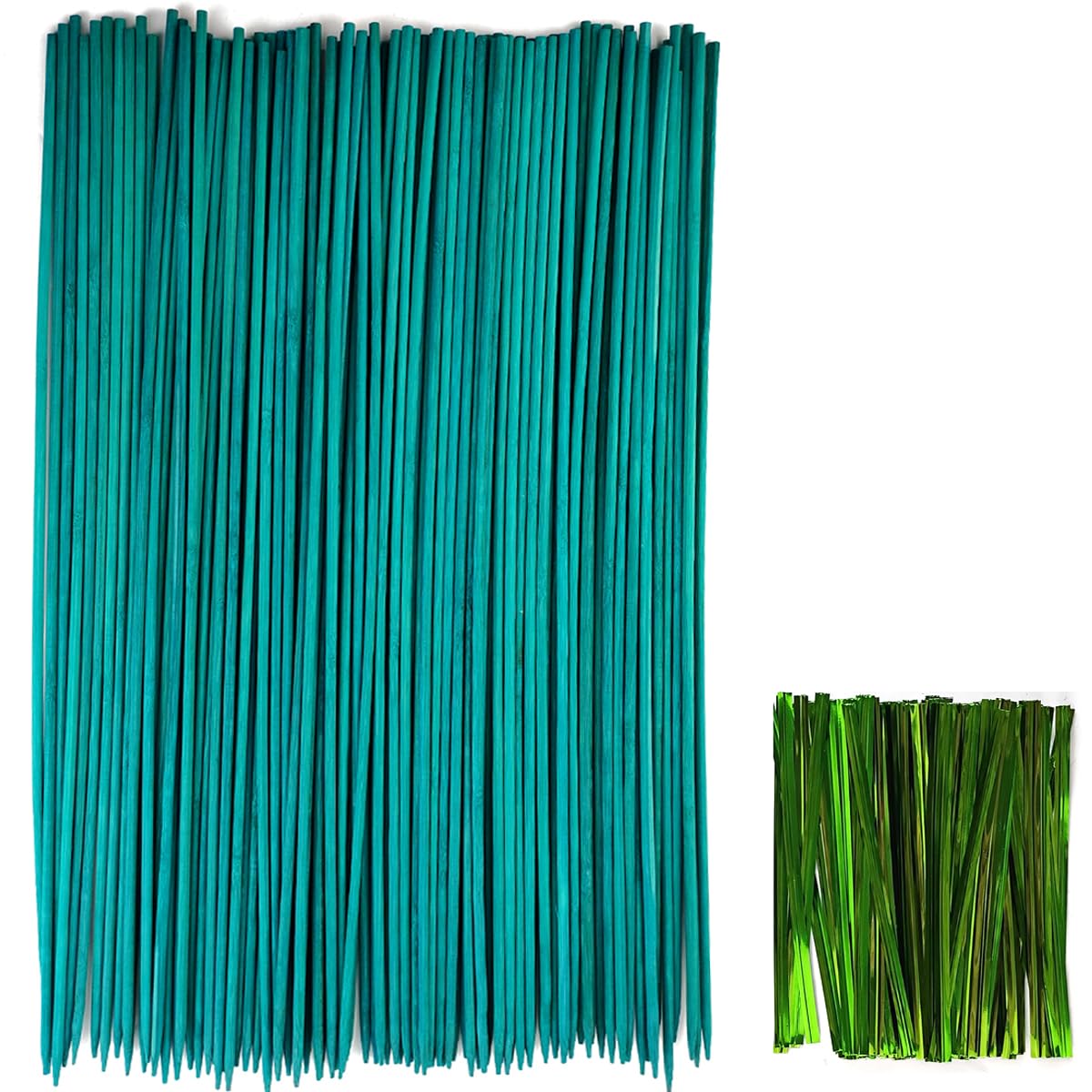 GXXMEI front view of 100 bamboo stakes and ties showing package contents and value