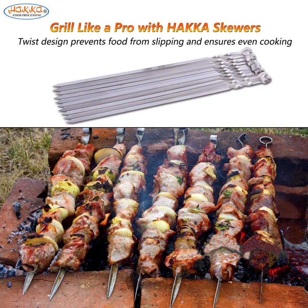 HAKKA FOOD PROCESSING skewers loaded with meat and vegetables on a grill for even searing benefit
