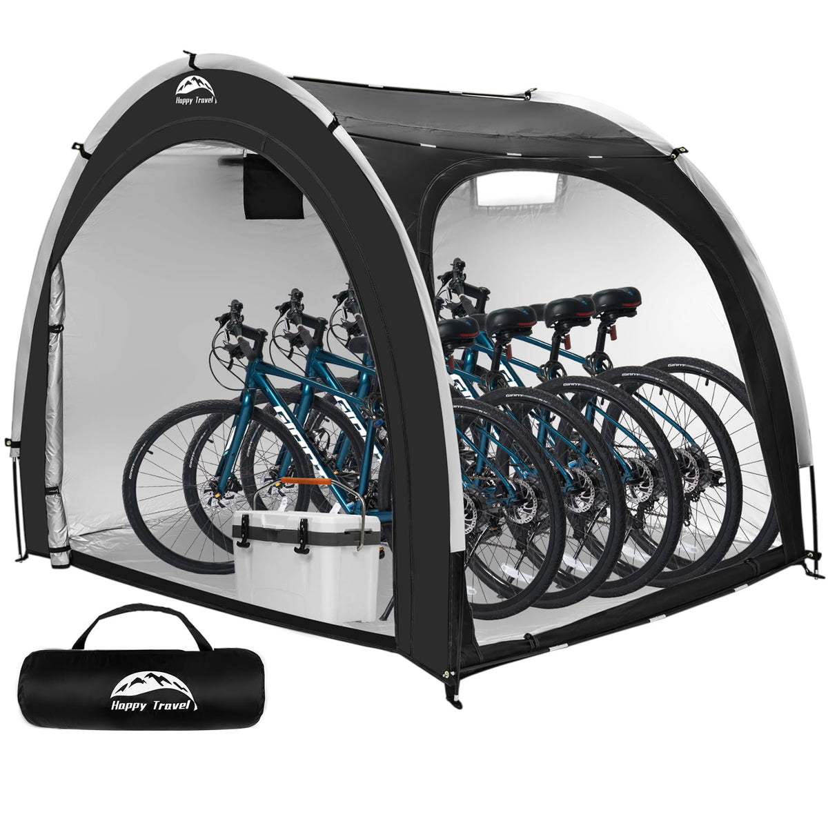 HAPPY TRAVEL front view of tent showing full coverage and protection